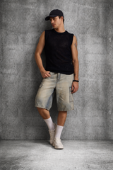MESH KNIT TANK IN DEEP BLACK