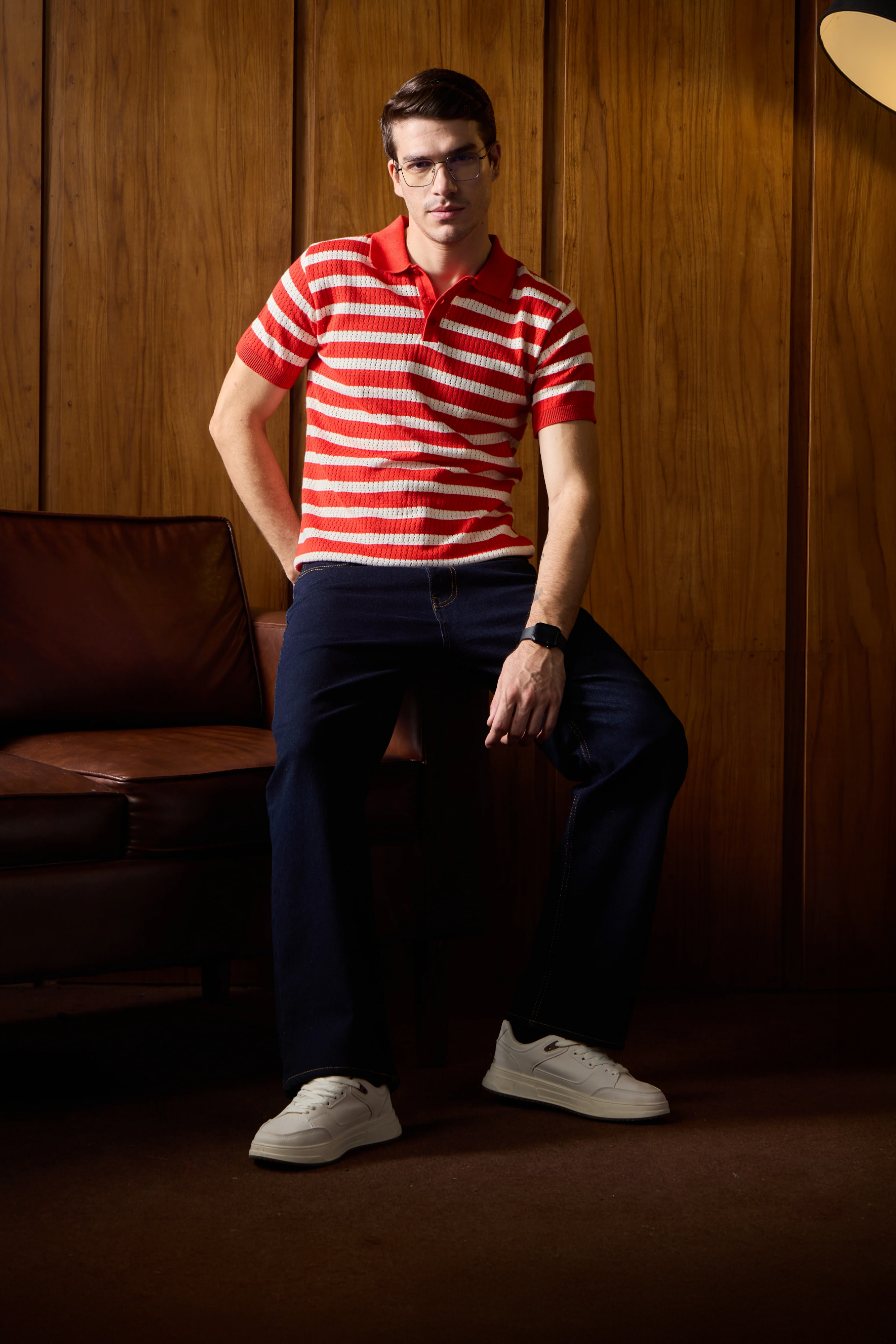THE NAUTICA STRIPED POLO IN RED