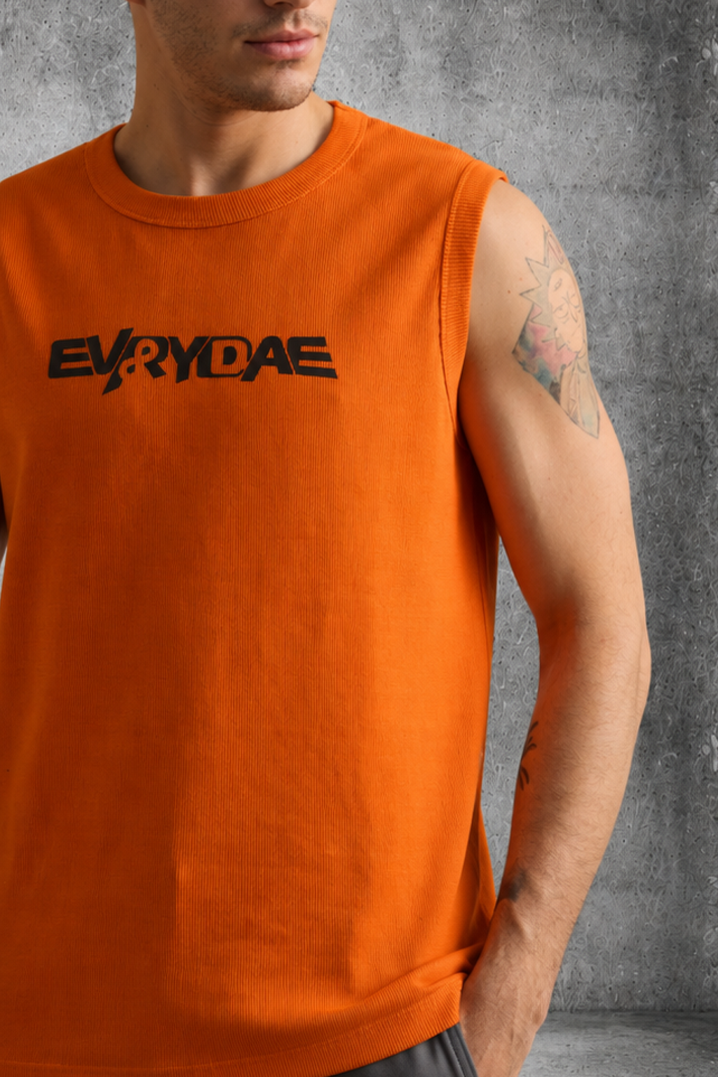 RIBBED MUSCLE TANK IN AMBER ORANGE
