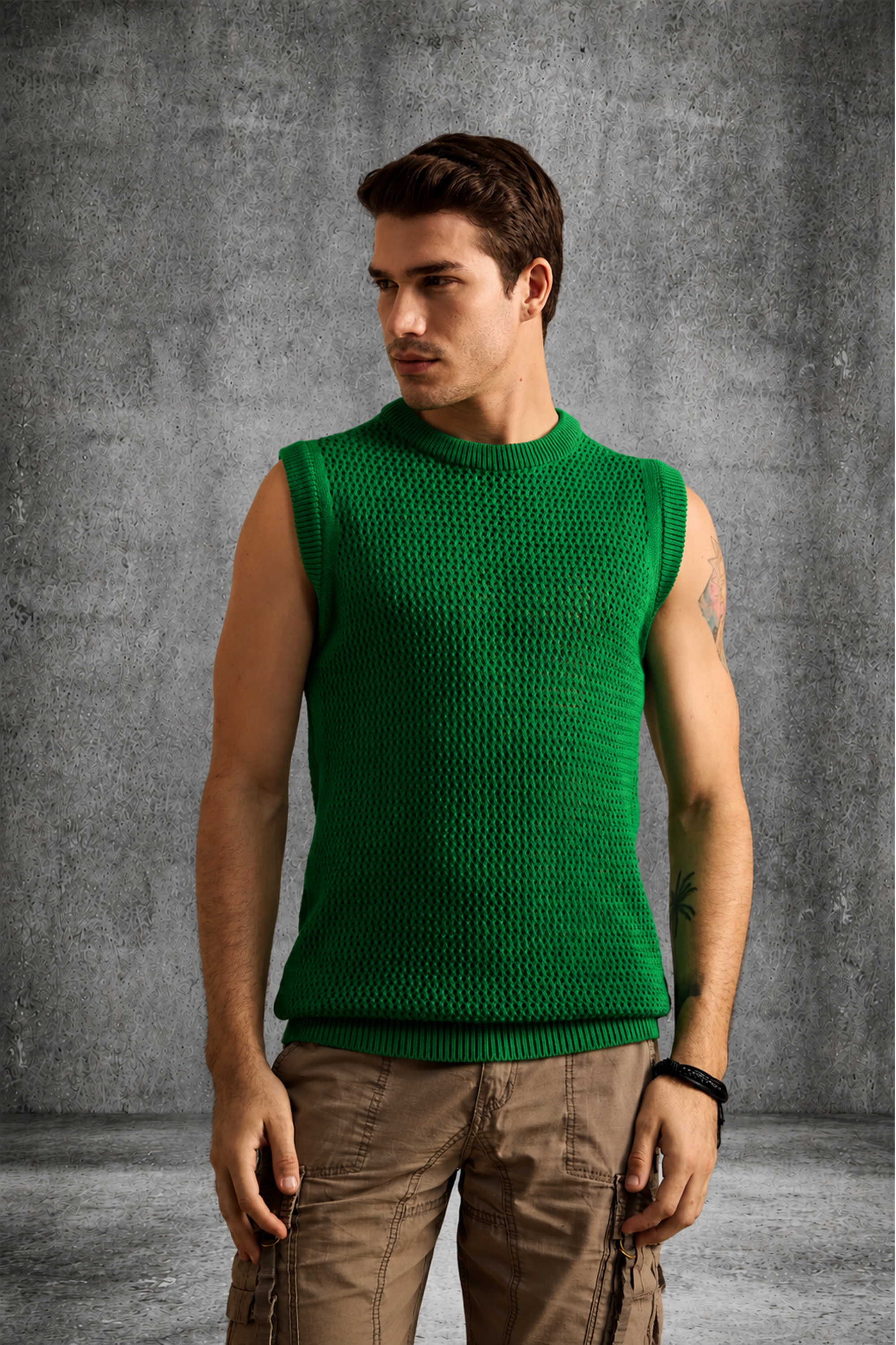 MESH KNIT TANK IN EMERALD GREEN