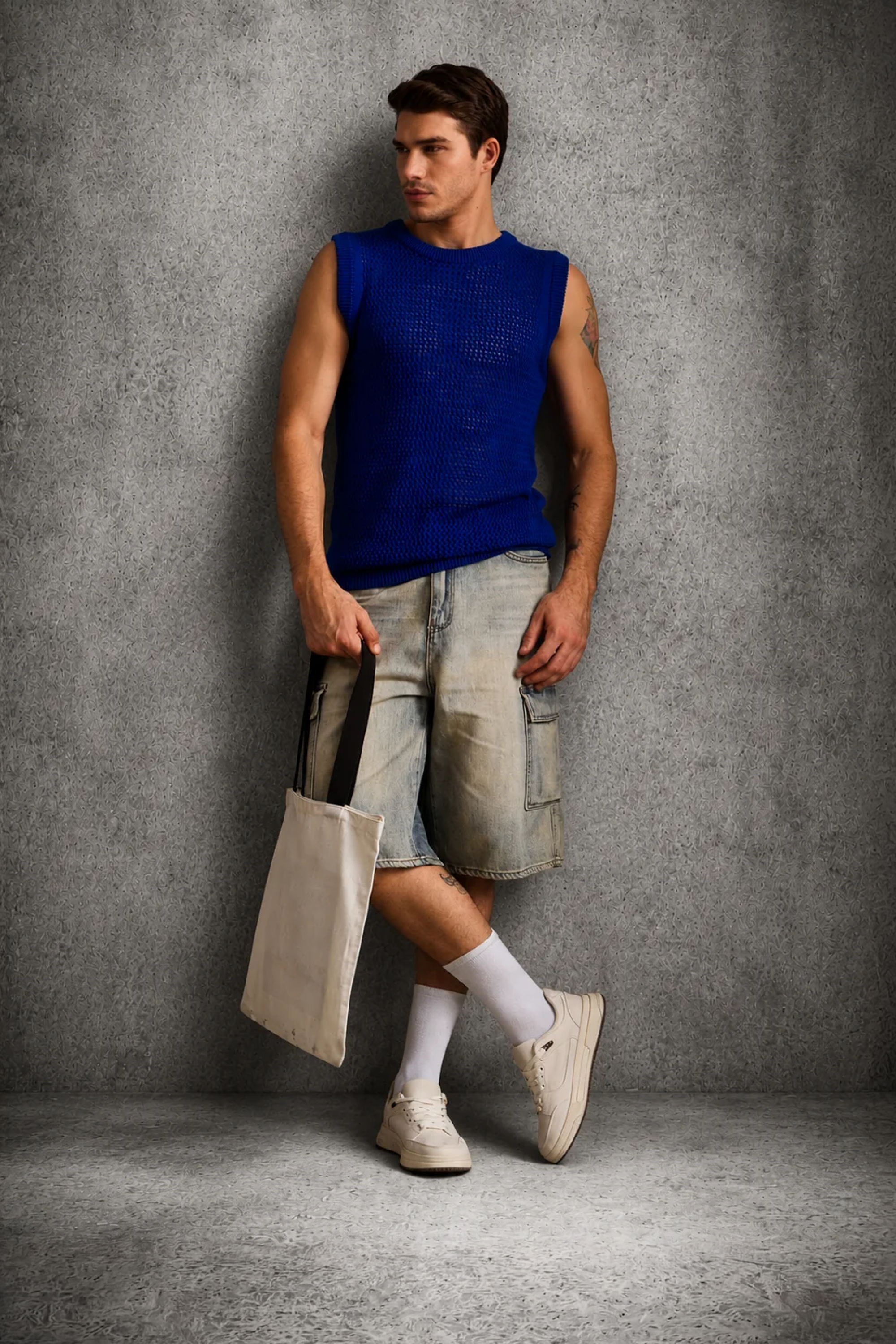 MESH KNIT TANK IN COBALT BLUE