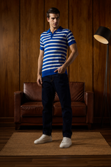 THE NAUTICA STRIPED POLO IN ELECTRIC BLUE