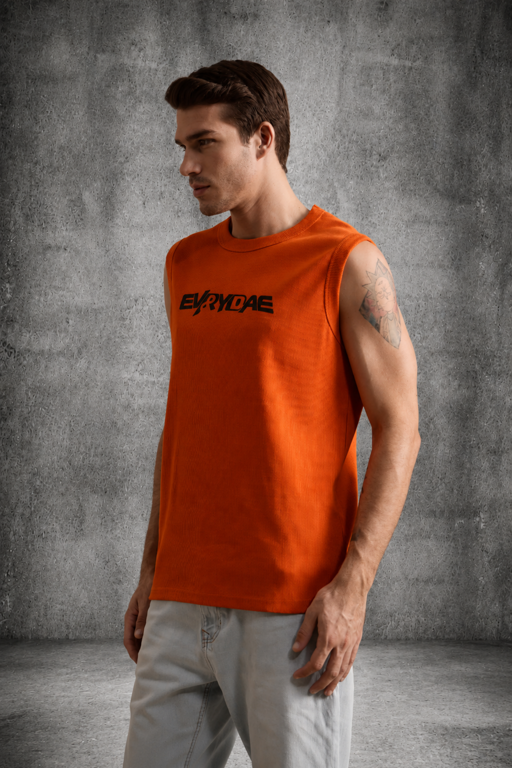 RIBBED MUSCLE TANK IN AMBER ORANGE