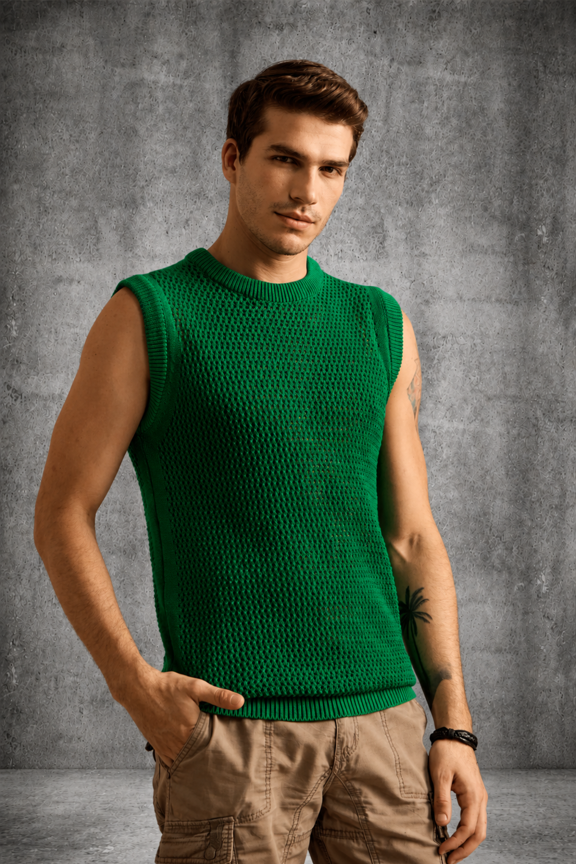 MESH KNIT TANK IN EMERALD GREEN