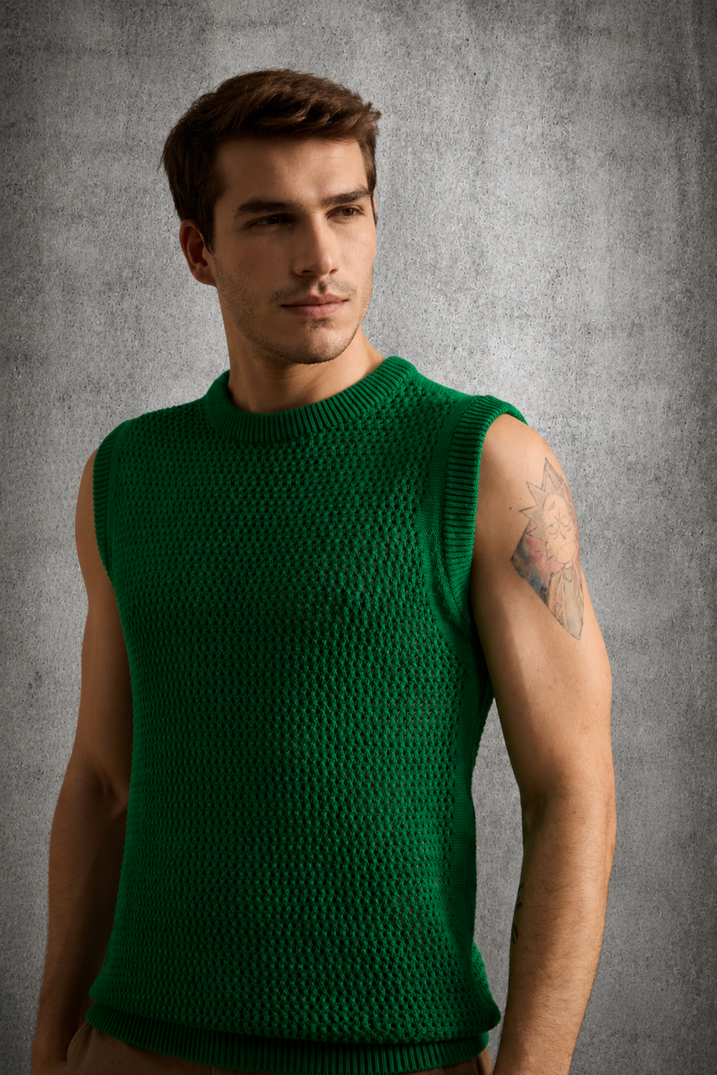 MESH KNIT TANK IN EMERALD GREEN