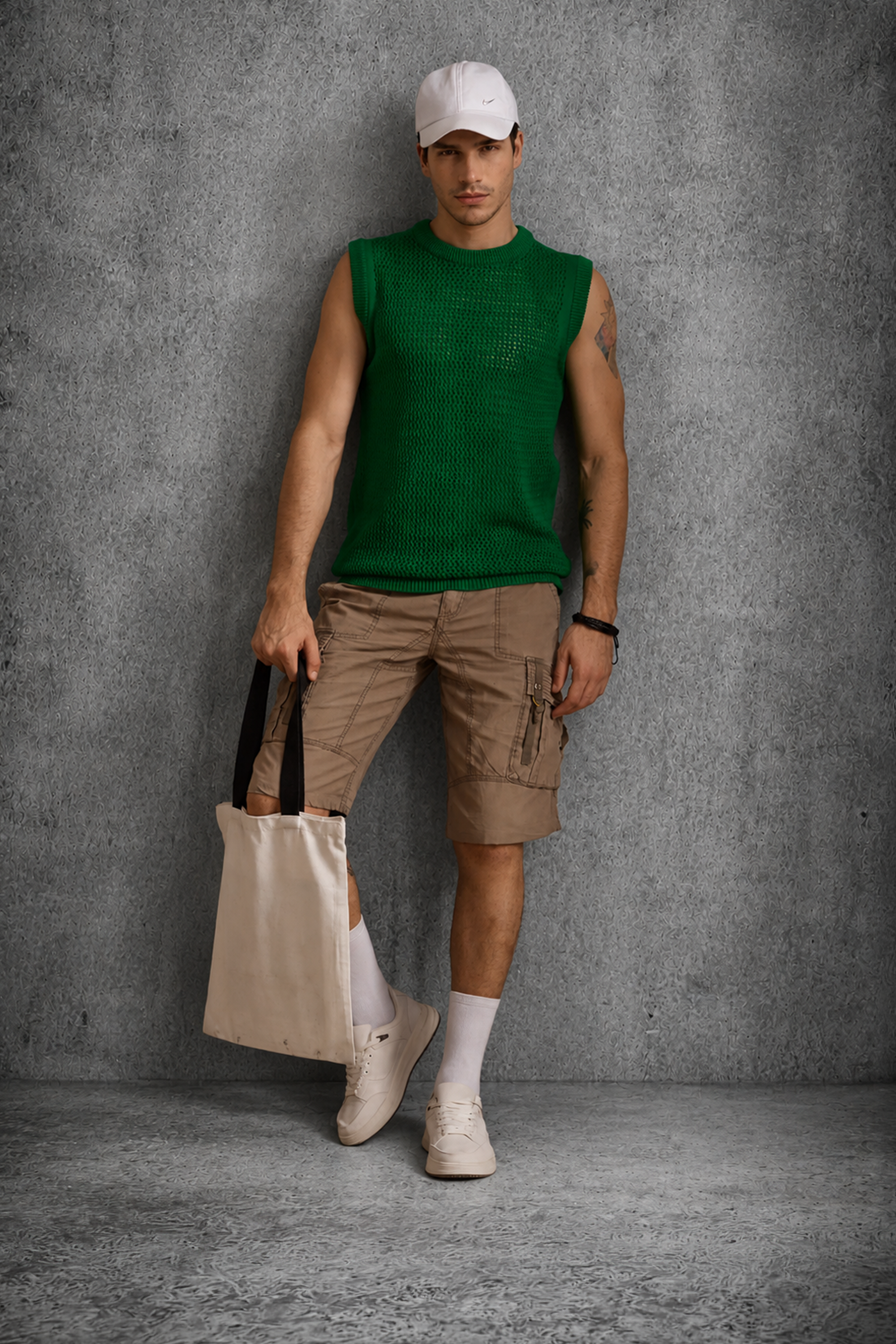 MESH KNIT TANK IN EMERALD GREEN