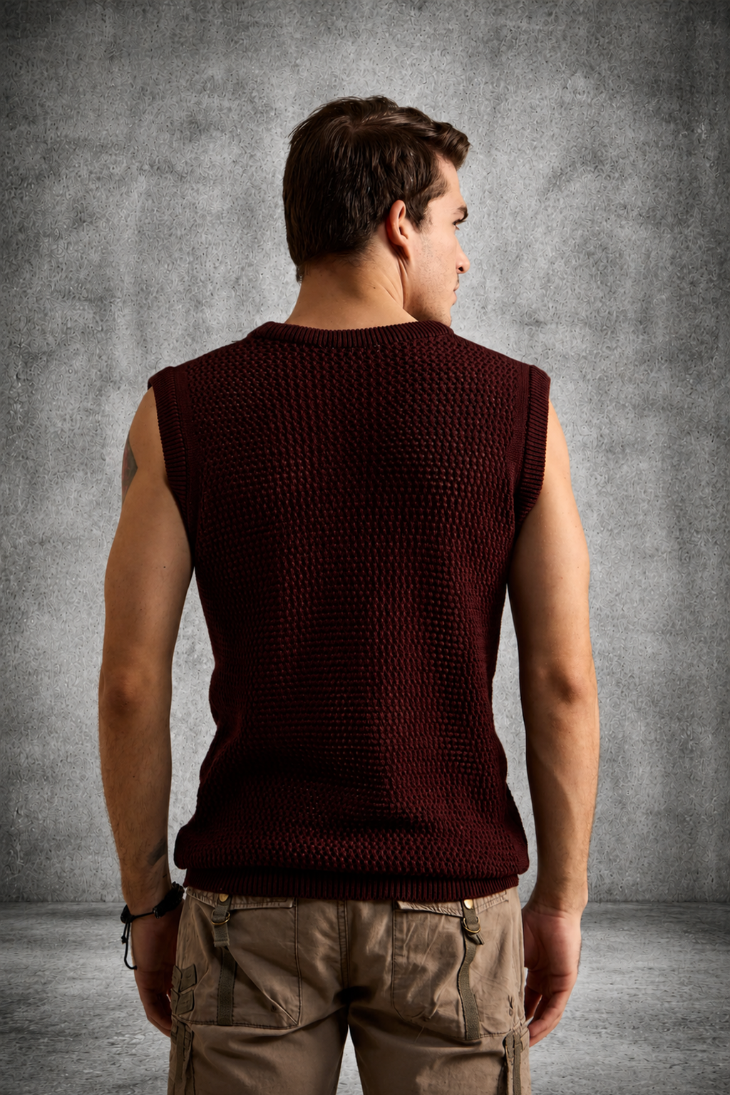 MESH KNIT TANK IN BURGUNDY