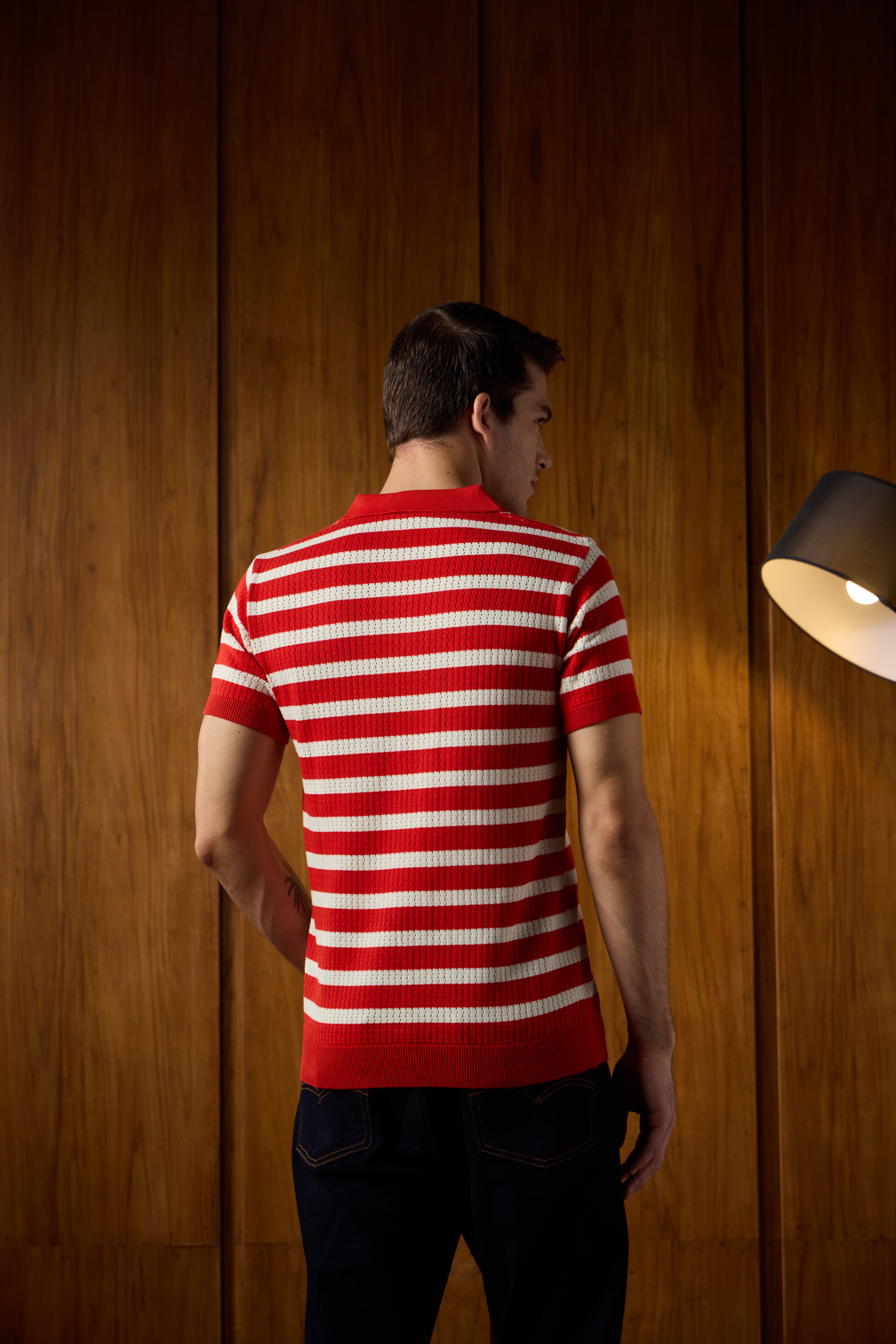 THE NAUTICA STRIPED POLO IN RED