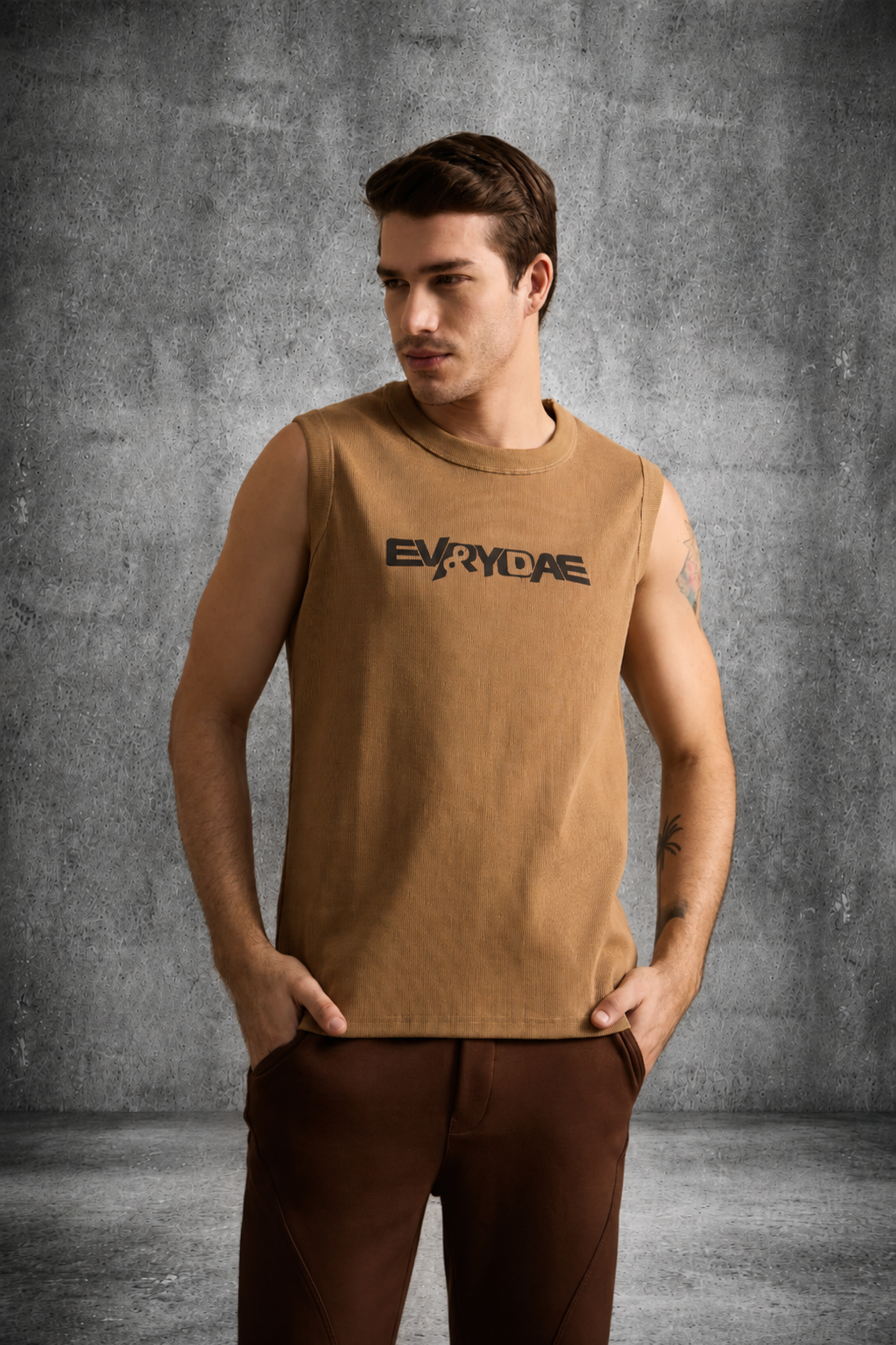 RIBBED MUSCLE TANK IN DESERT SAND