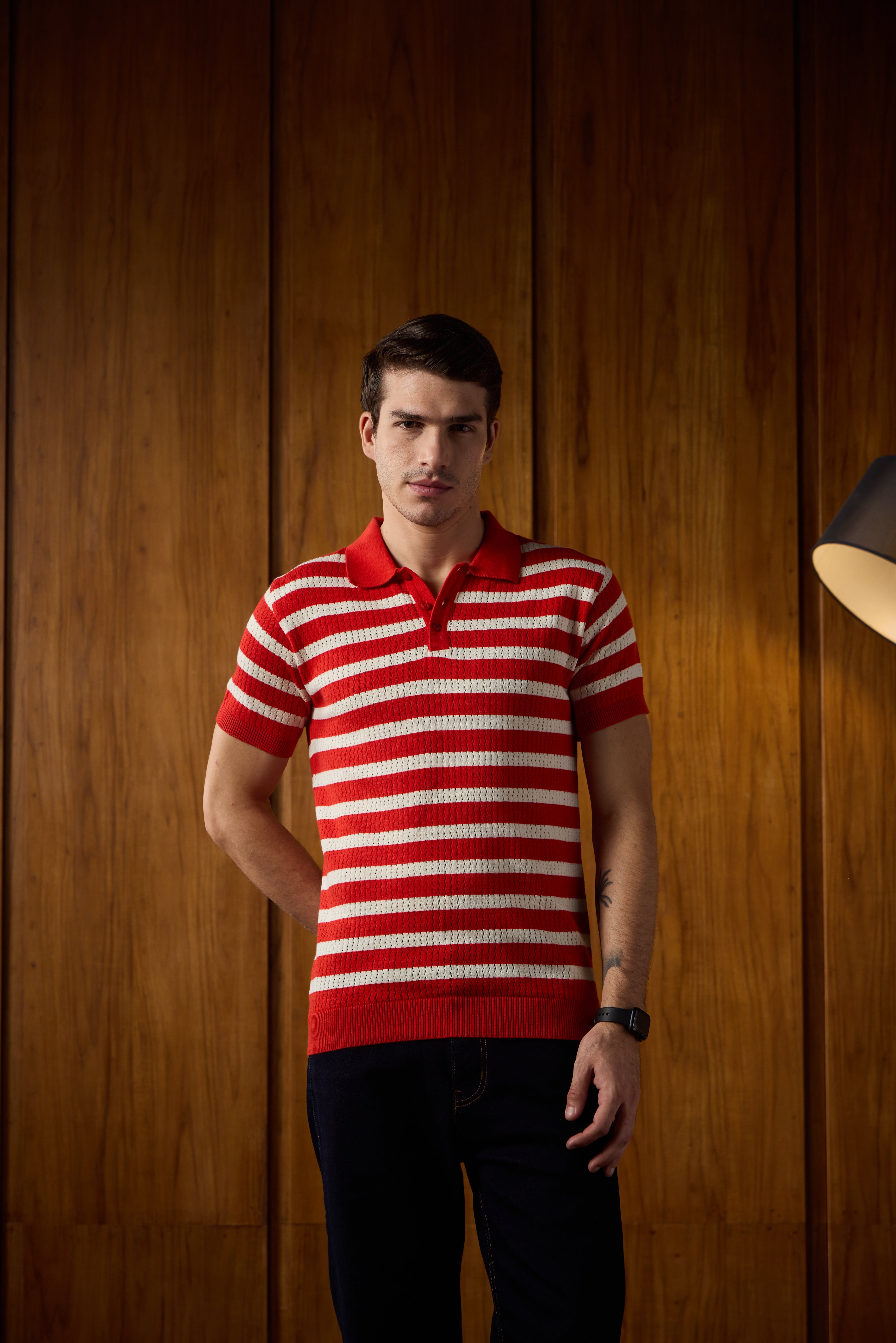 THE NAUTICA STRIPED POLO IN RED