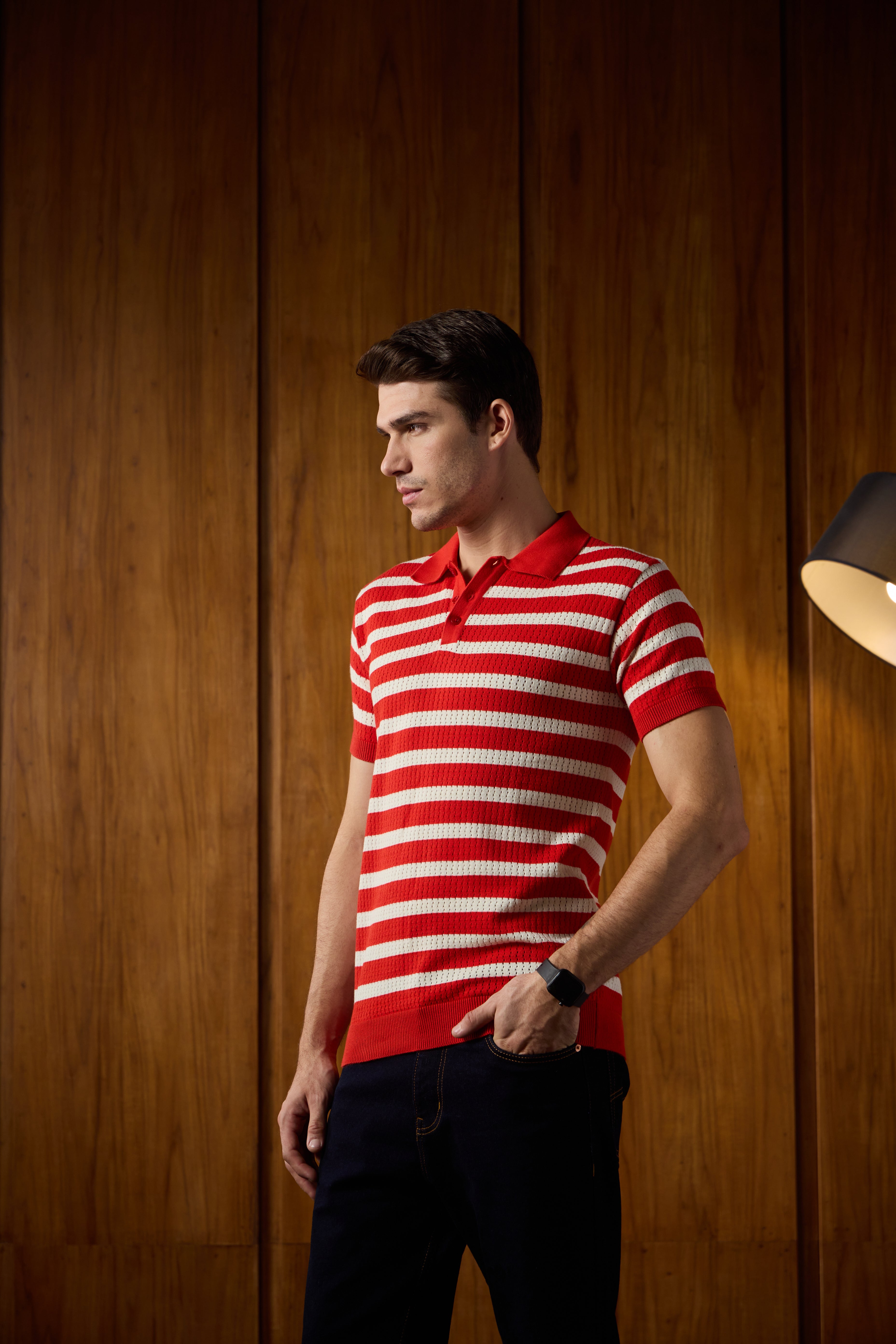 THE NAUTICA STRIPED POLO IN RED
