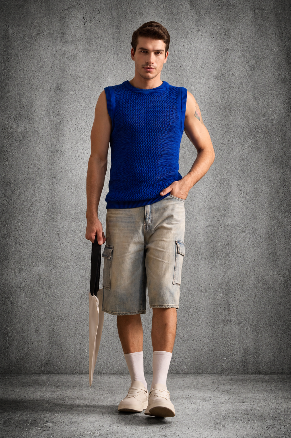 MESH KNIT TANK IN COBALT BLUE