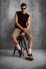 MESH KNIT TANK IN BURGUNDY