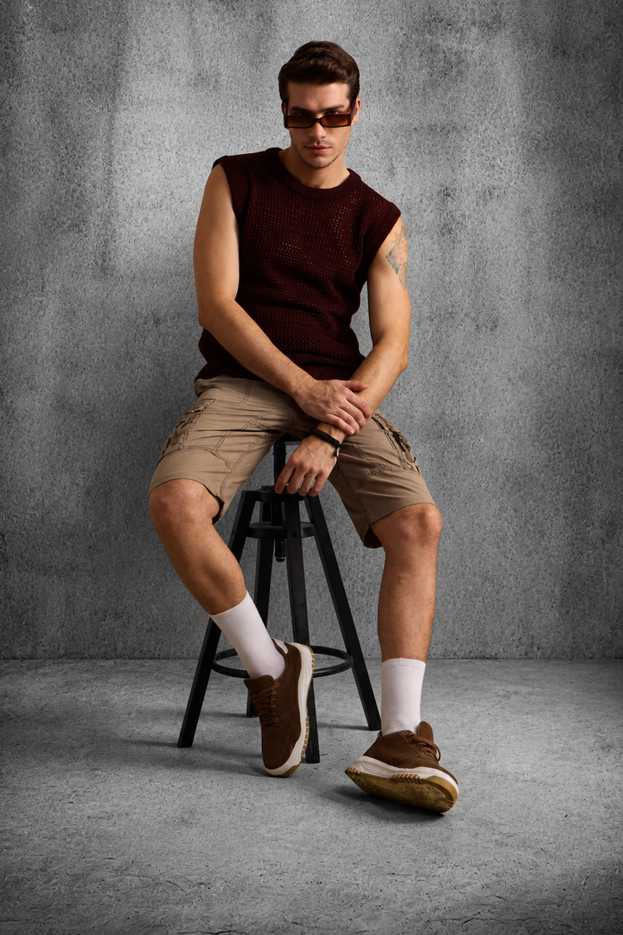 MESH KNIT TANK IN BURGUNDY