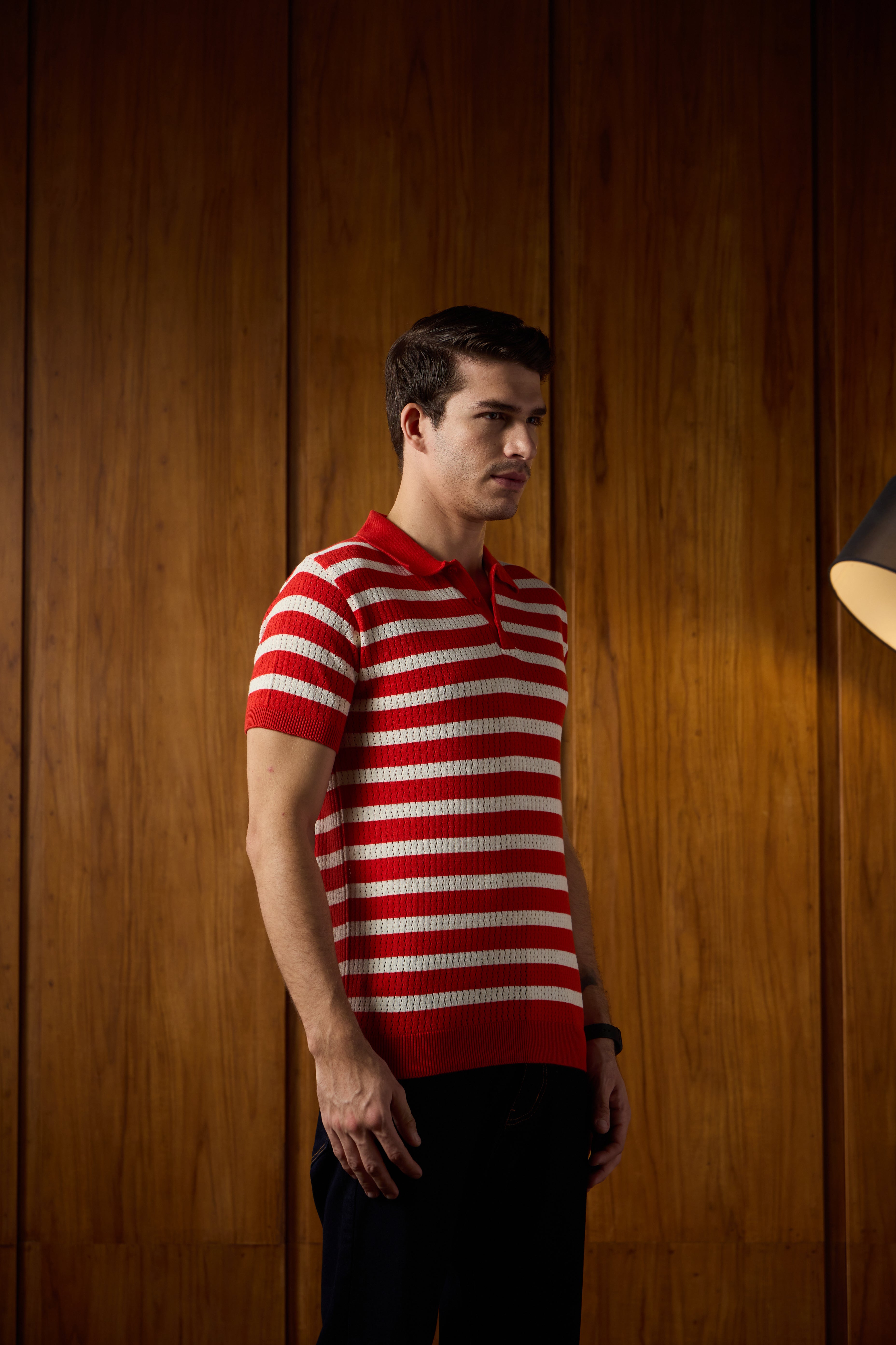 THE NAUTICA STRIPED POLO IN RED
