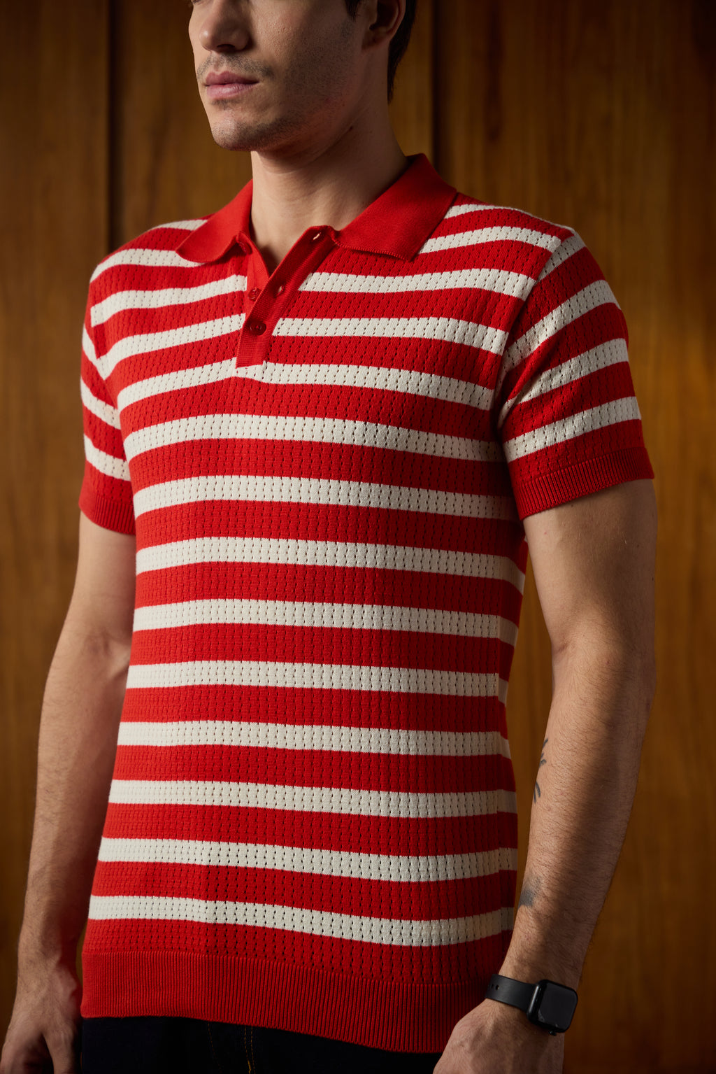 THE NAUTICA STRIPED POLO IN RED