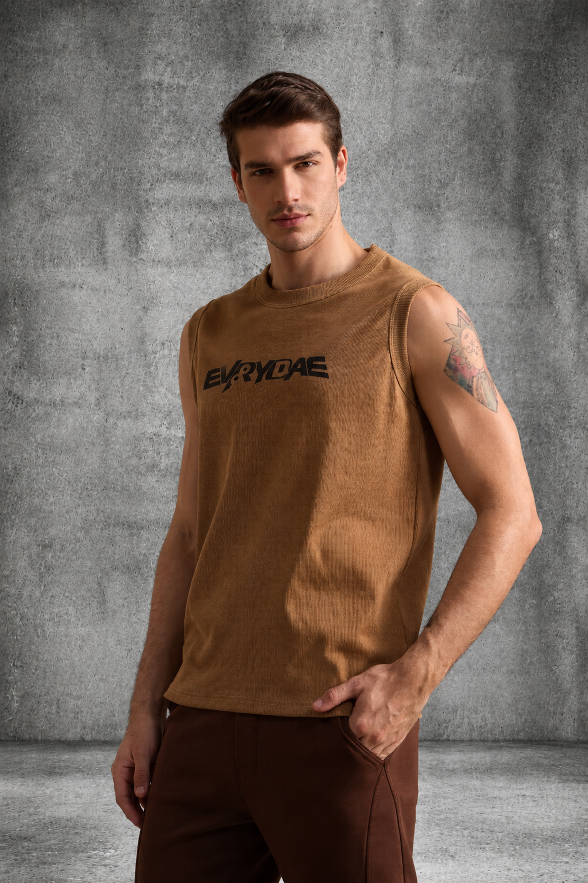 RIBBED MUSCLE TANK IN DESERT SAND