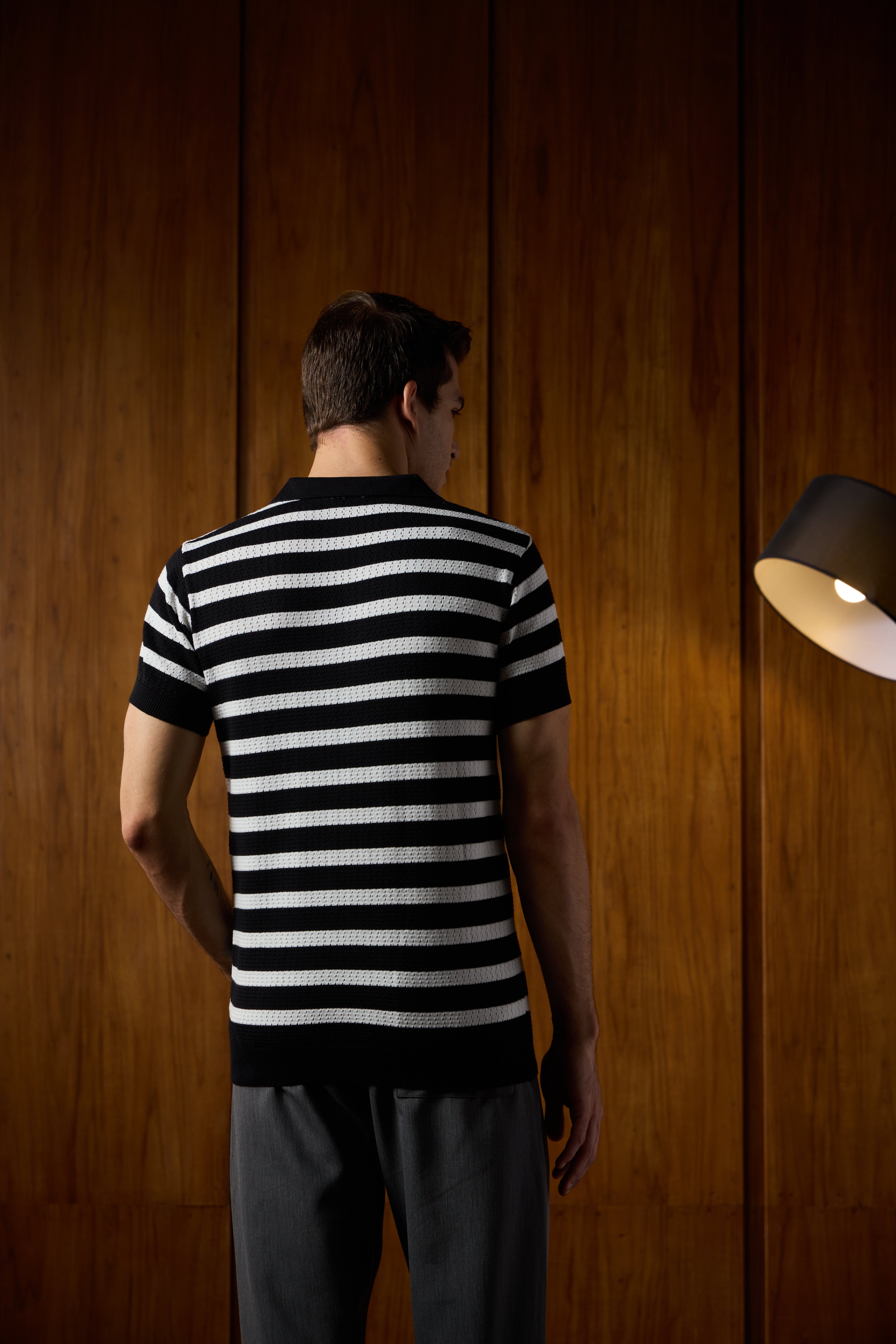 THE NAUTICA STRIPED POLO IN BLACK