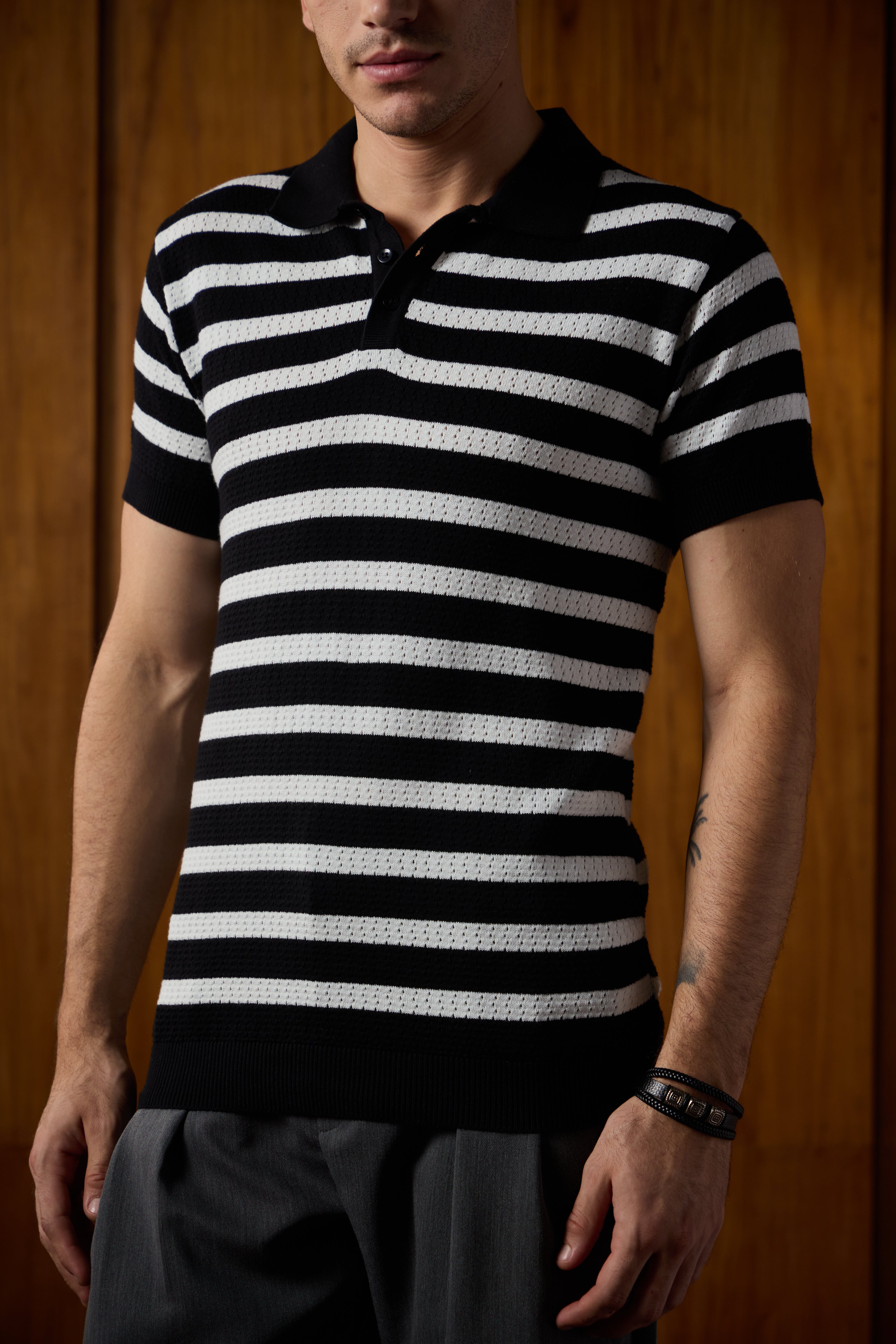 THE NAUTICA STRIPED POLO IN BLACK