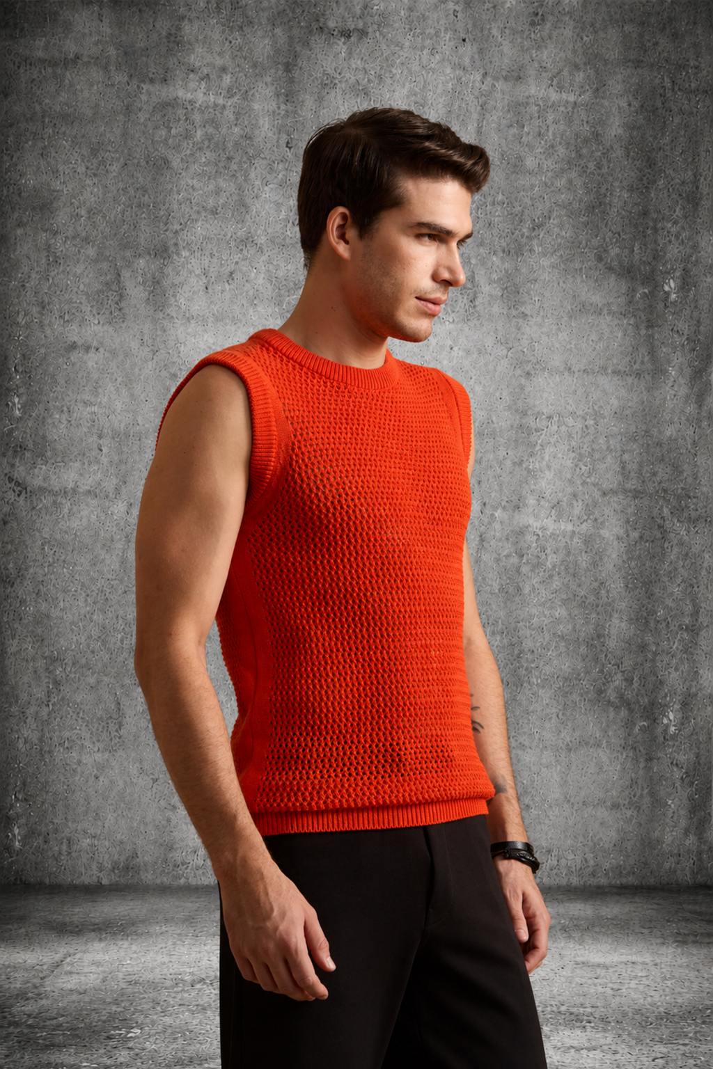 MESH KNIT TANK IN SUNSET ORANGE