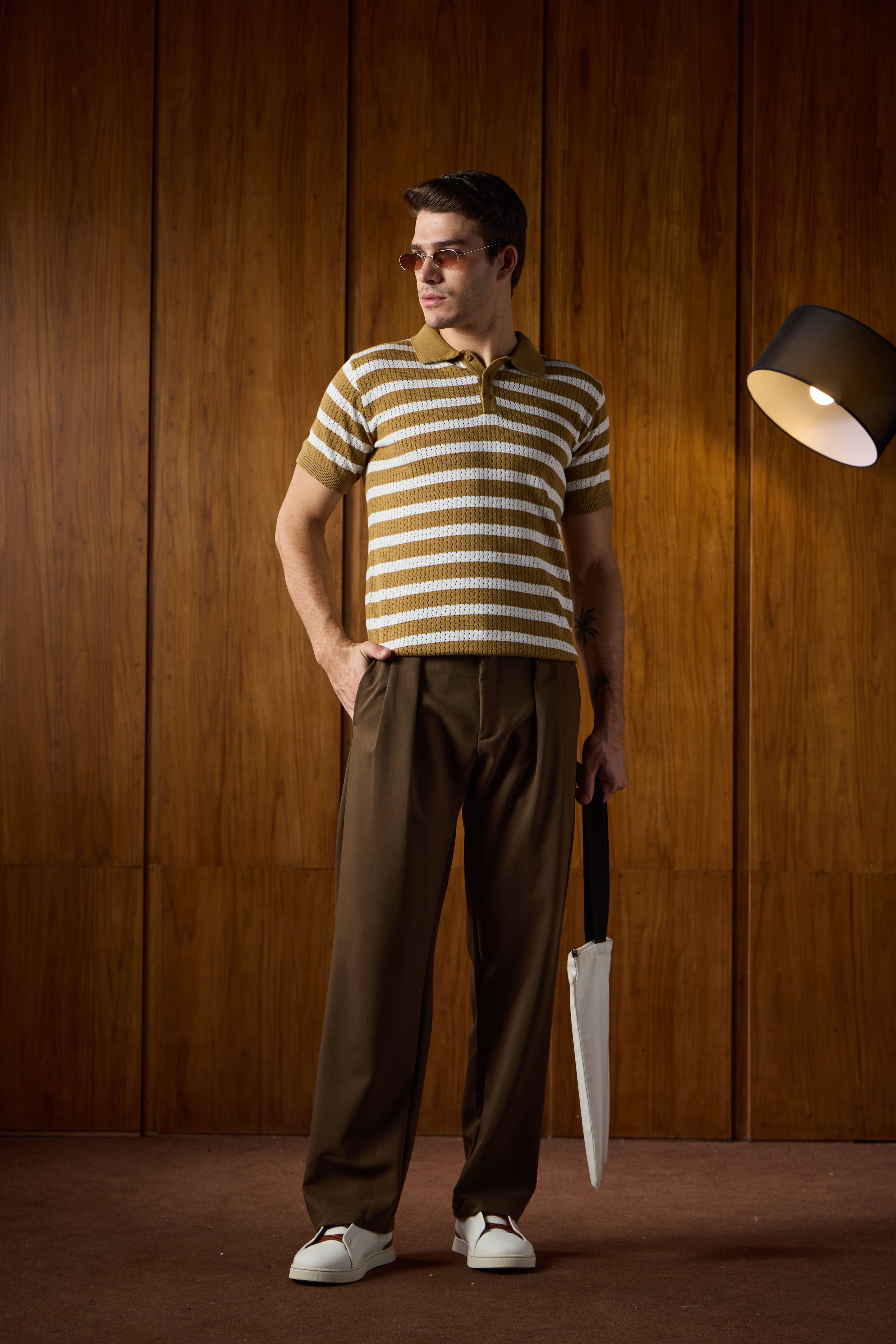 THE NAUTICA STRIPED POLO IN BRONZE