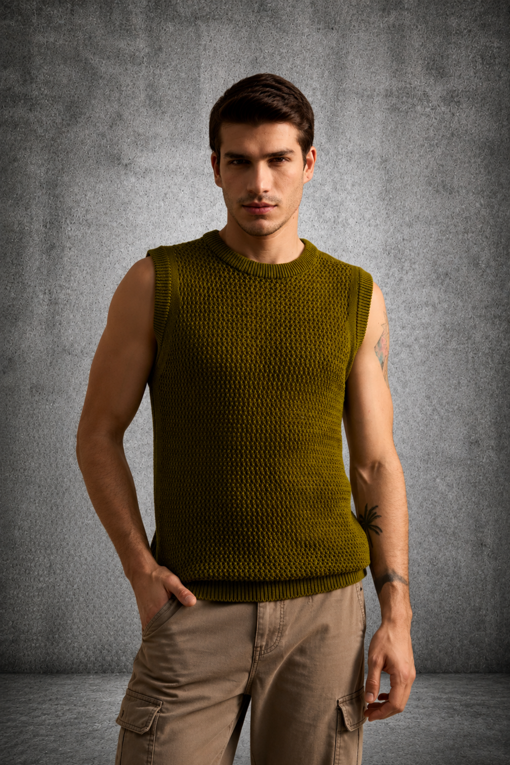 MESH KNIT TANK IN FERN GREEN