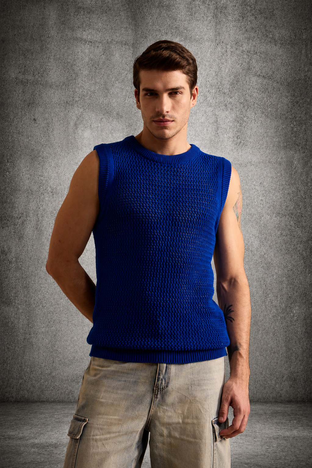 MESH KNIT TANK IN COBALT BLUE