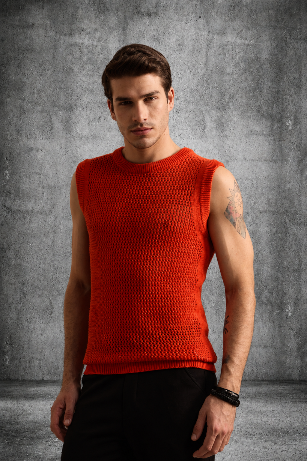 MESH KNIT TANK IN SUNSET ORANGE