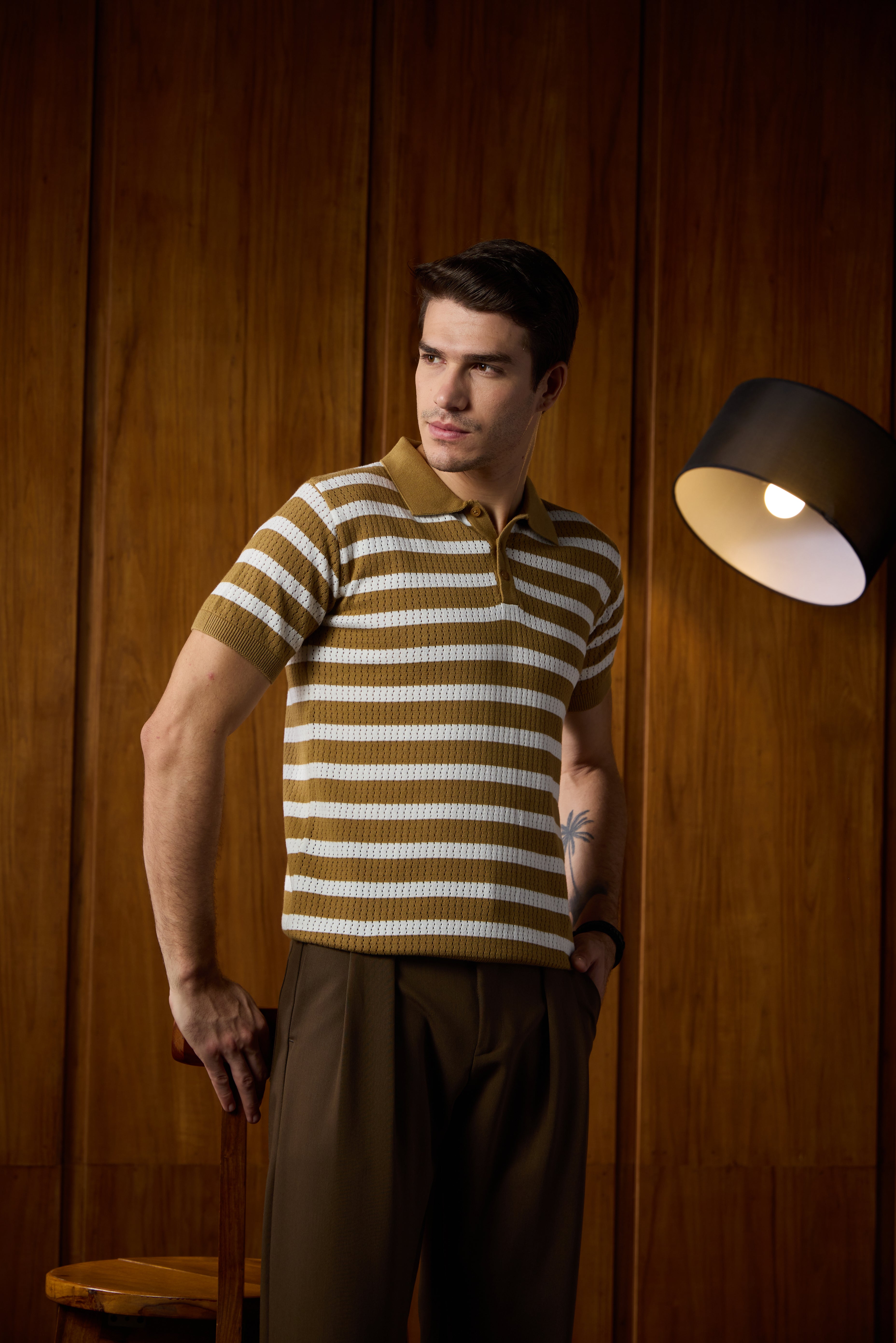 THE NAUTICA STRIPED POLO IN BRONZE