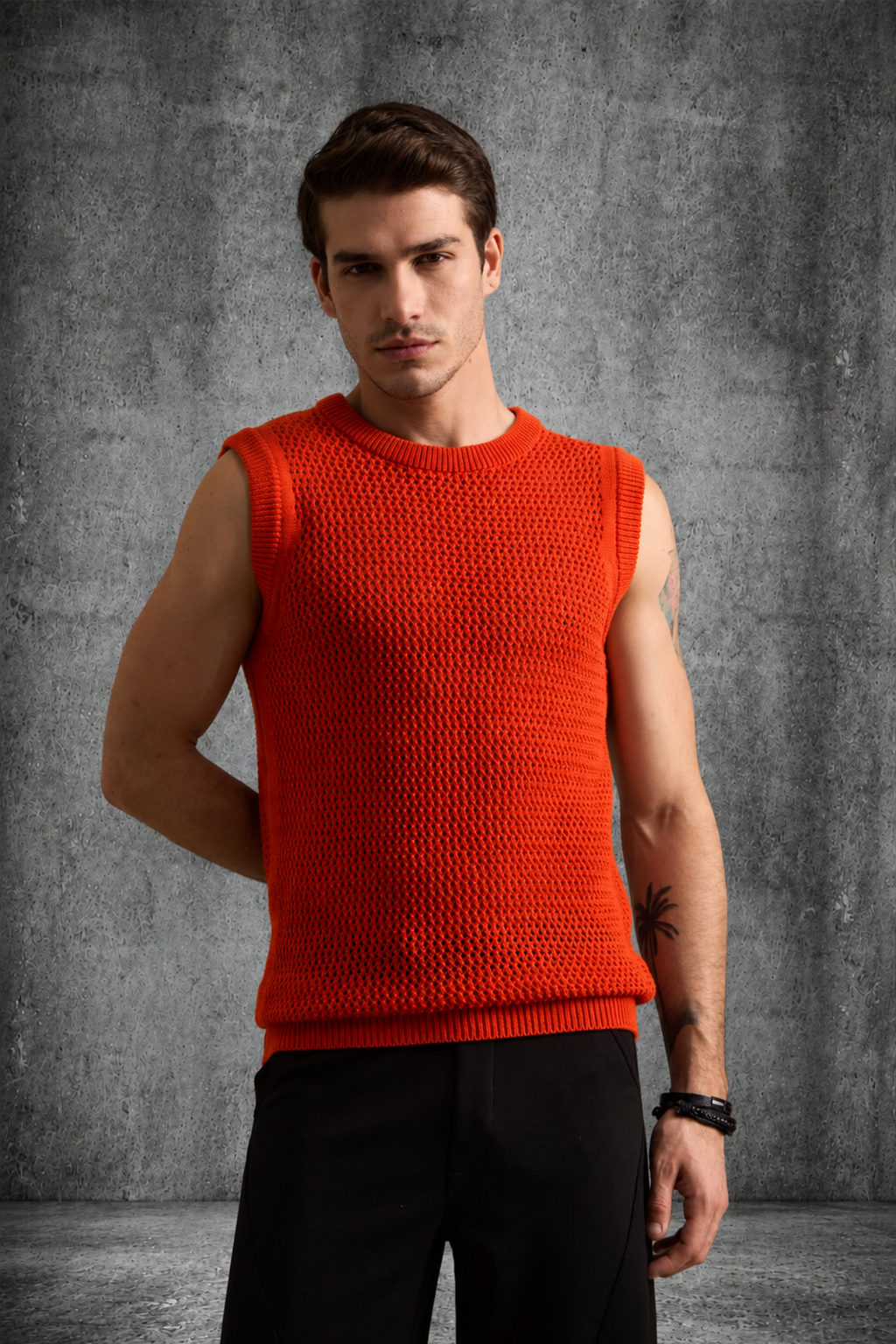 MESH KNIT TANK IN SUNSET ORANGE
