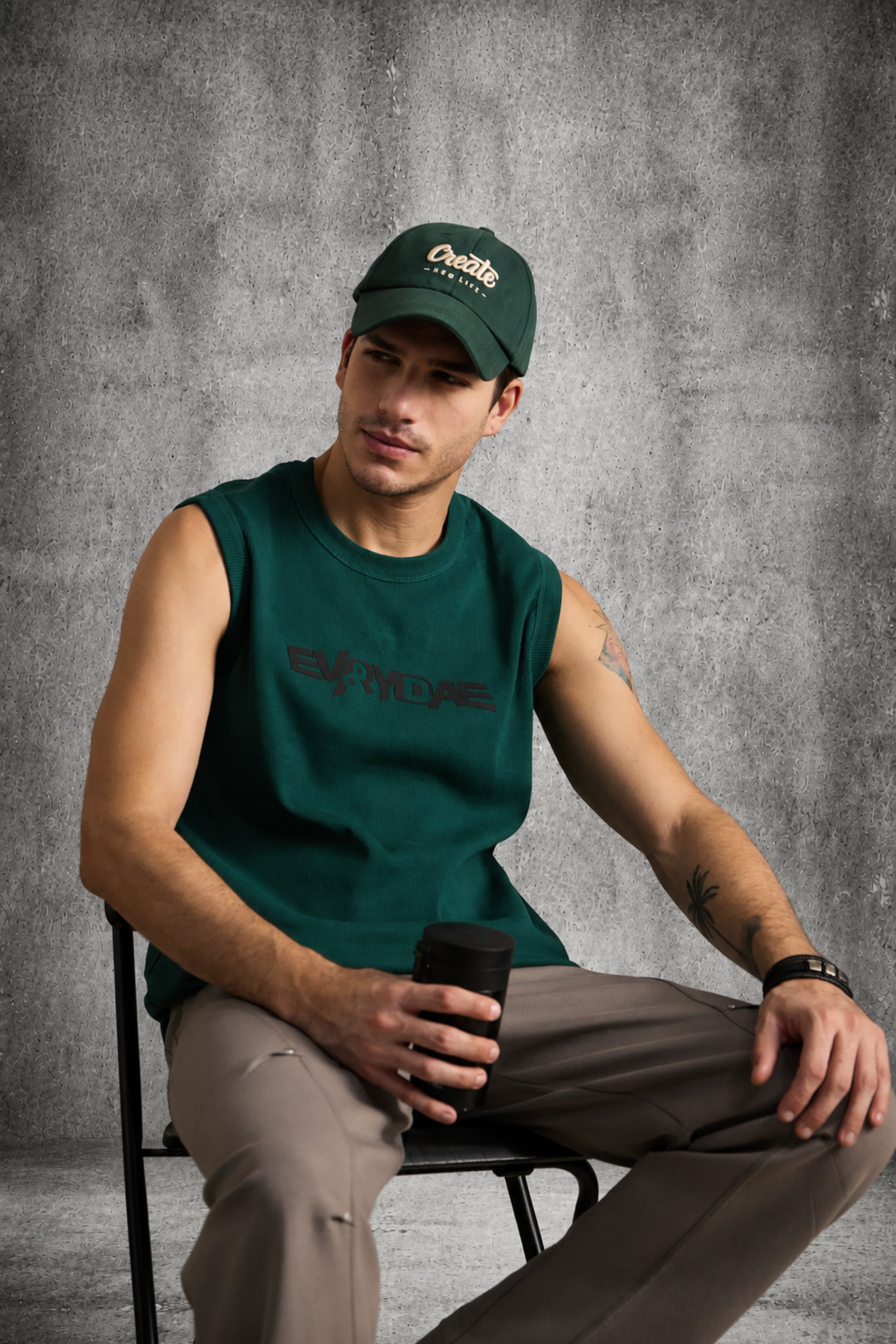 RIBBED MUSCLE TANK IN FOREST GREEN