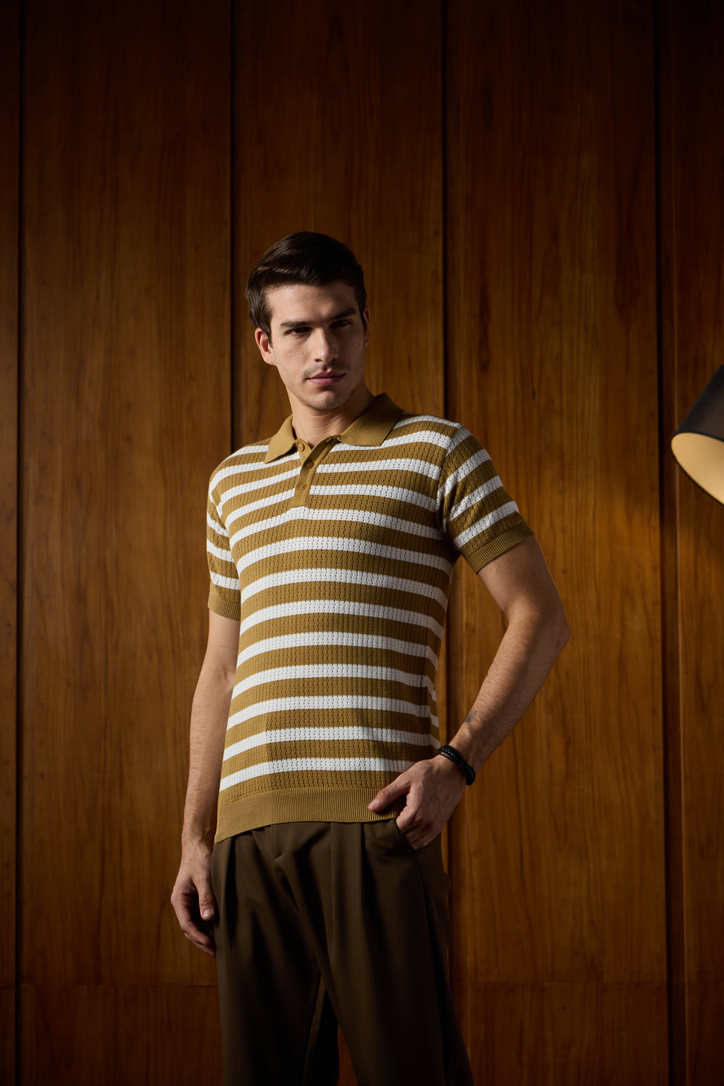 THE NAUTICA STRIPED POLO IN BRONZE