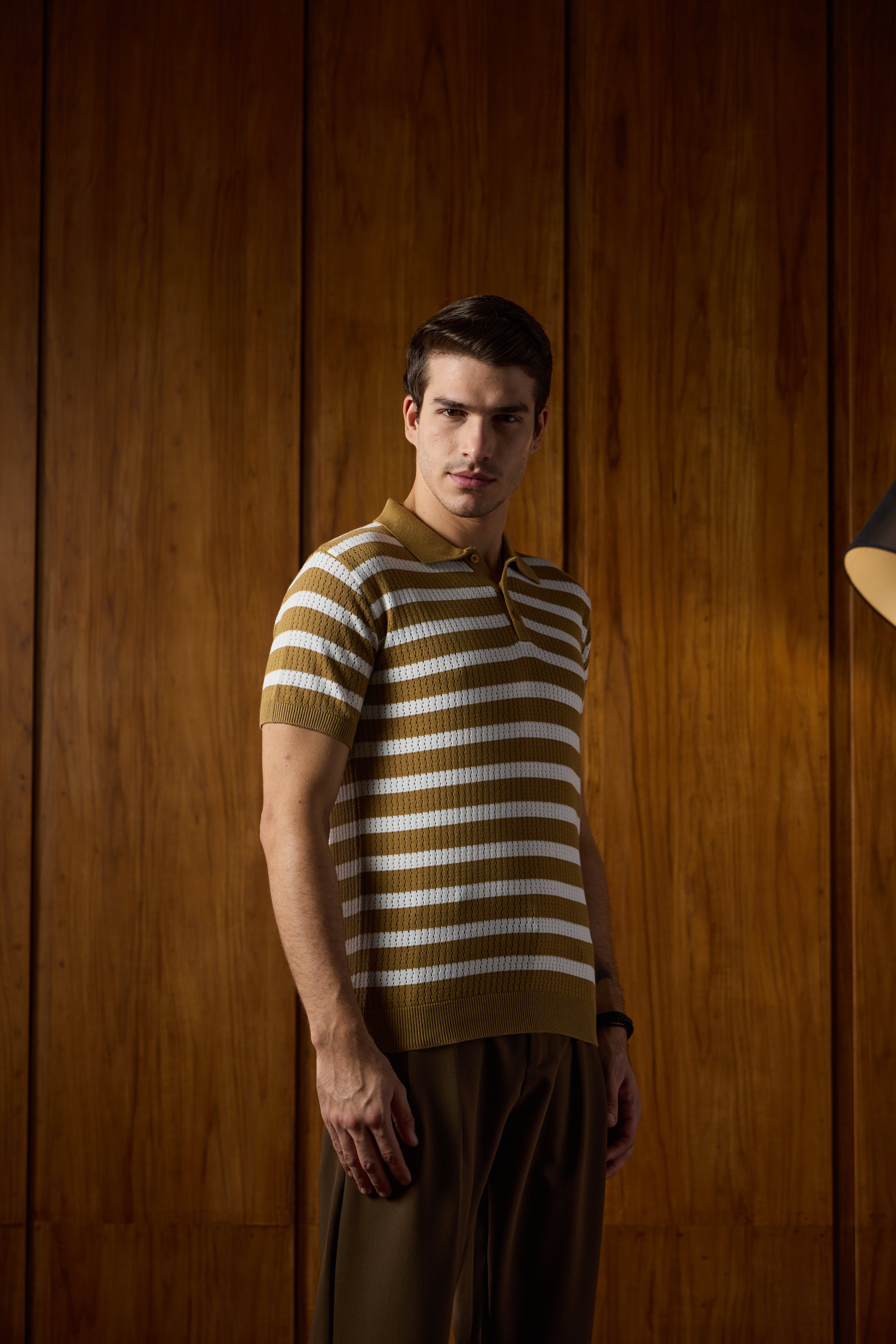 THE NAUTICA STRIPED POLO IN BRONZE