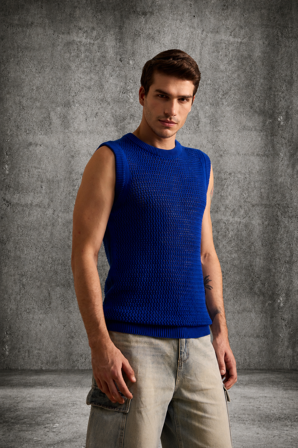 MESH KNIT TANK IN COBALT BLUE