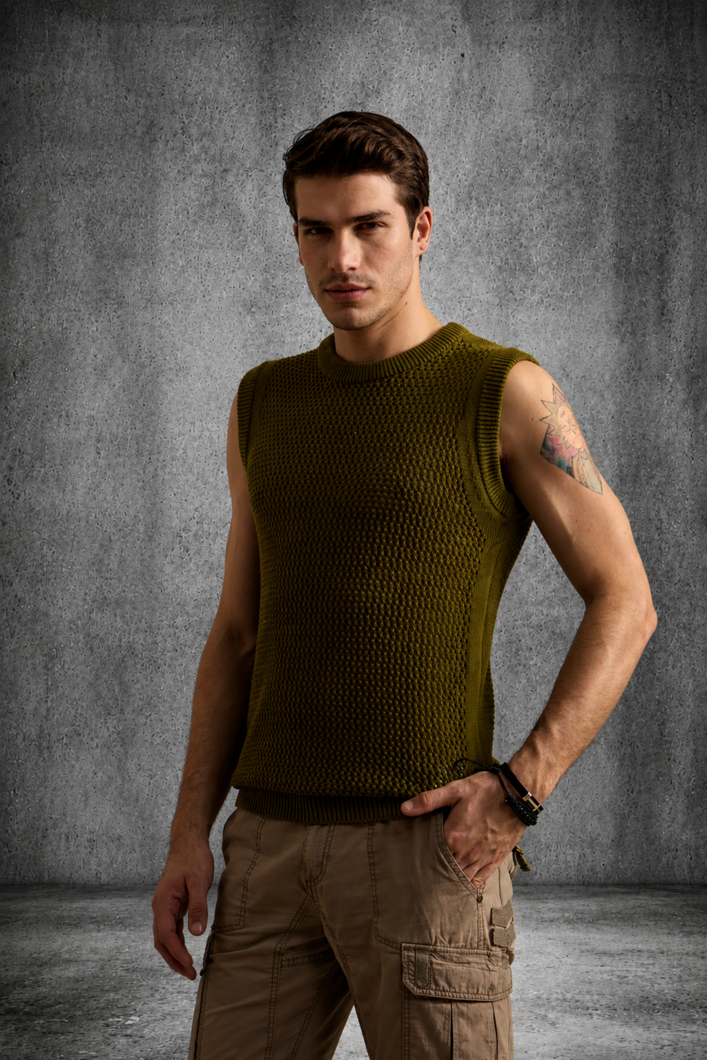 MESH KNIT TANK IN FERN GREEN