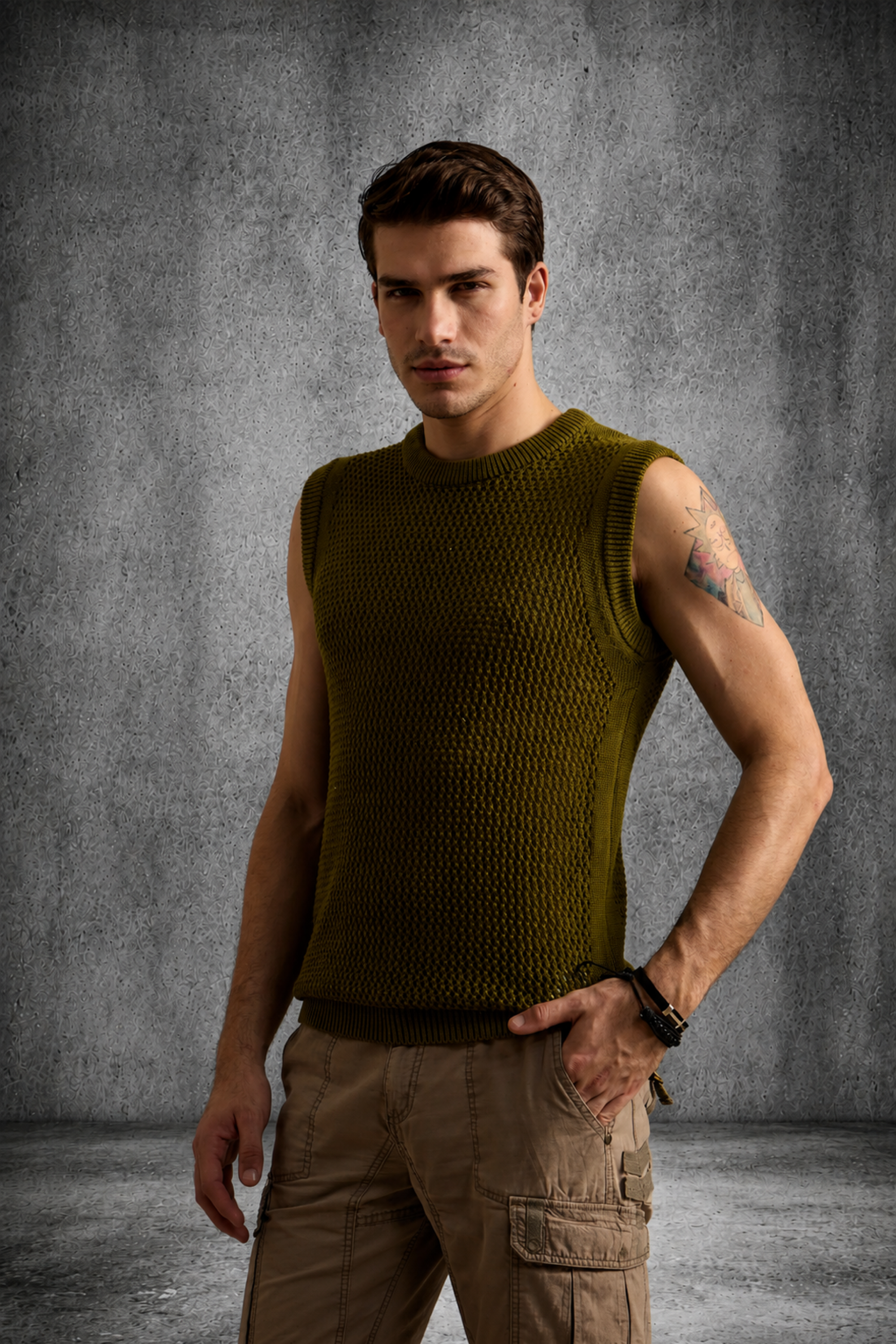 MESH KNIT TANK IN FERN GREEN