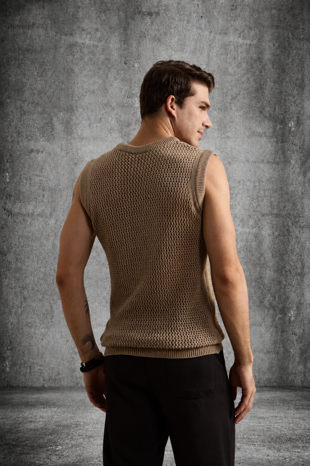 MESH KNIT TANK IN SAND BEIGE