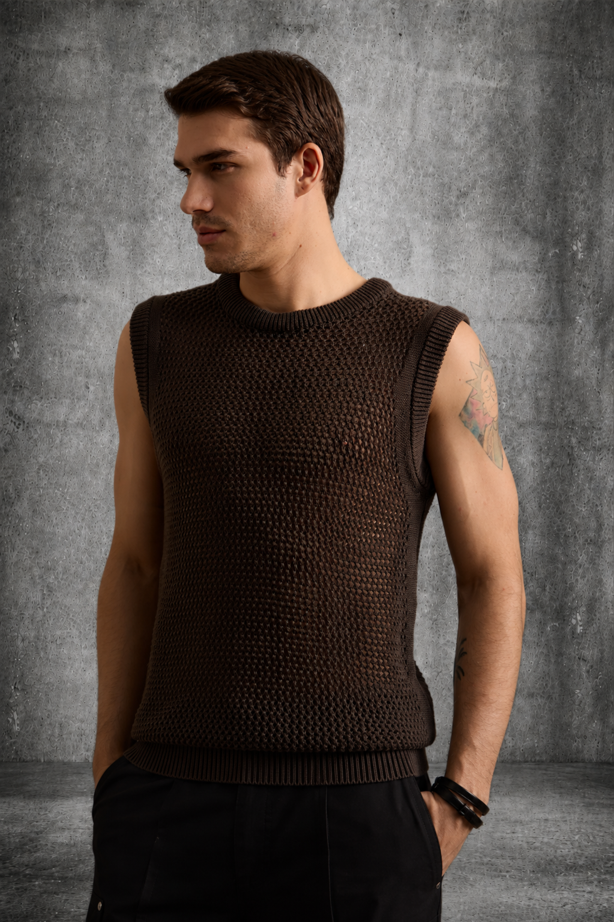 MESH KNIT TANK IN DARK MOCHA