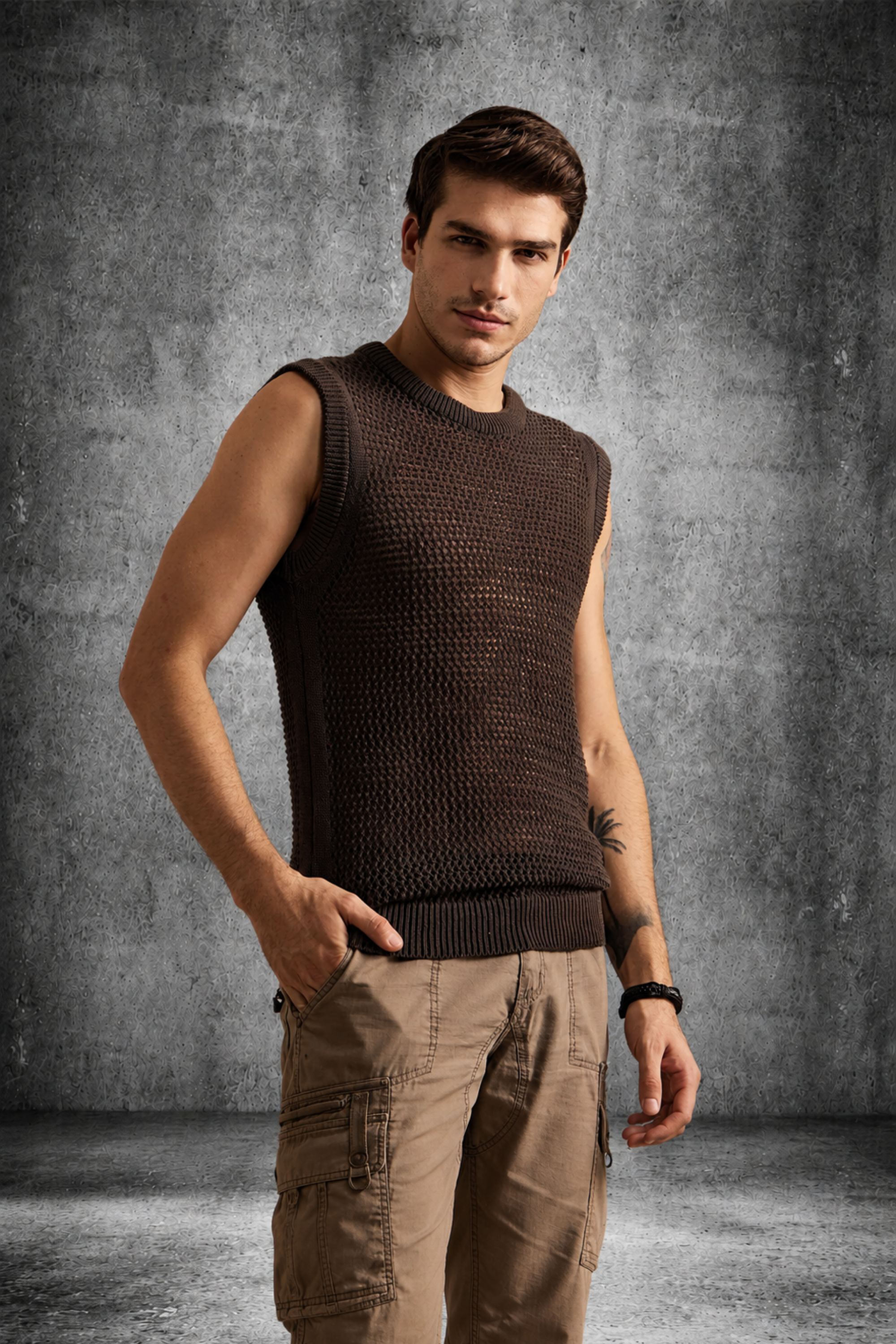 MESH KNIT TANK IN DARK MOCHA