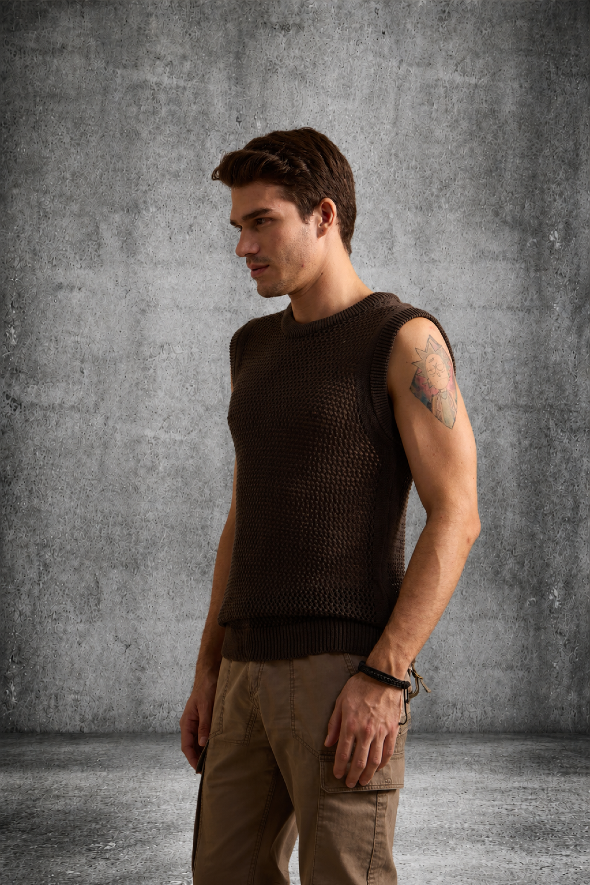 MESH KNIT TANK IN DARK MOCHA