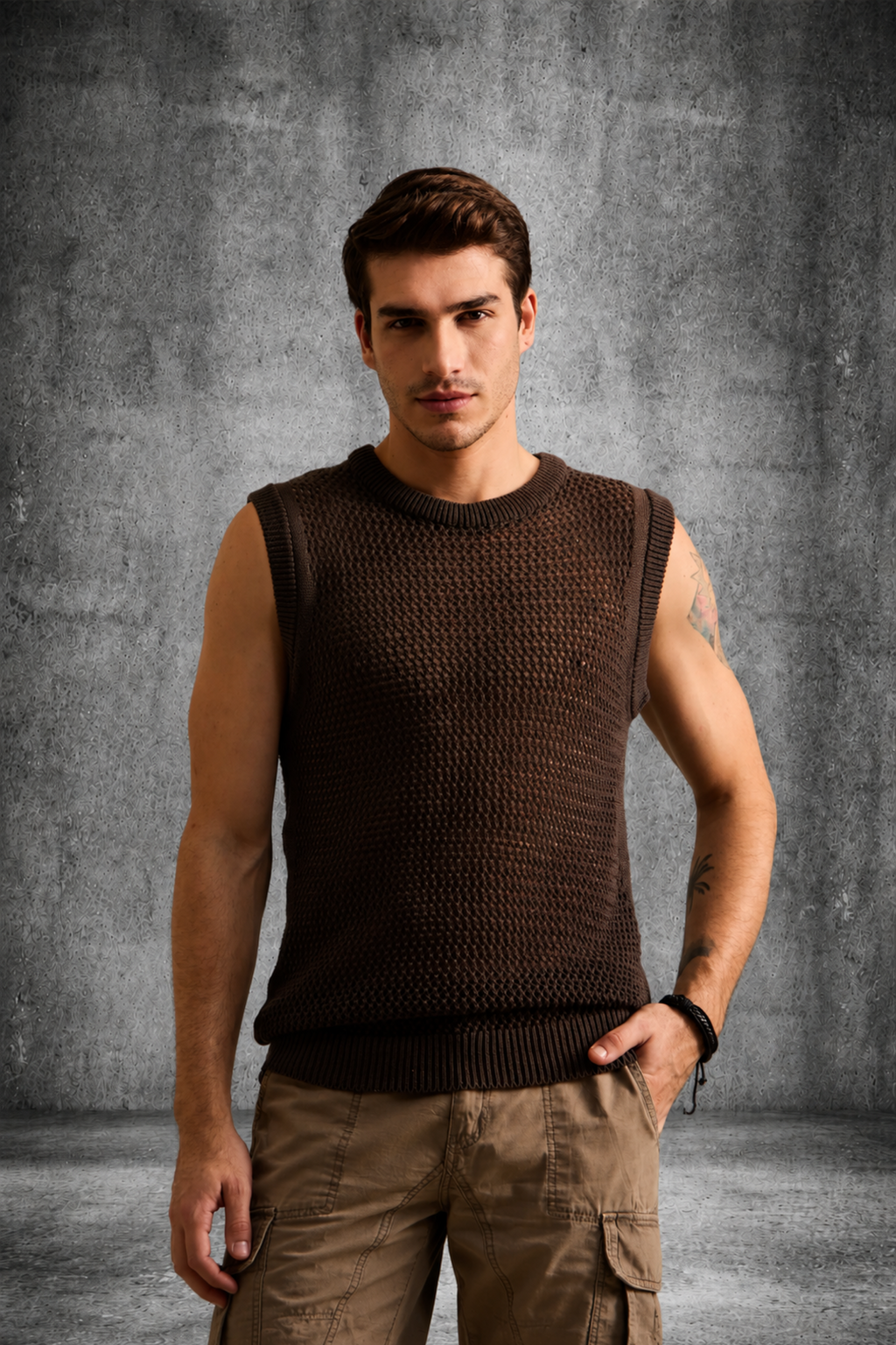 MESH KNIT TANK IN DARK MOCHA