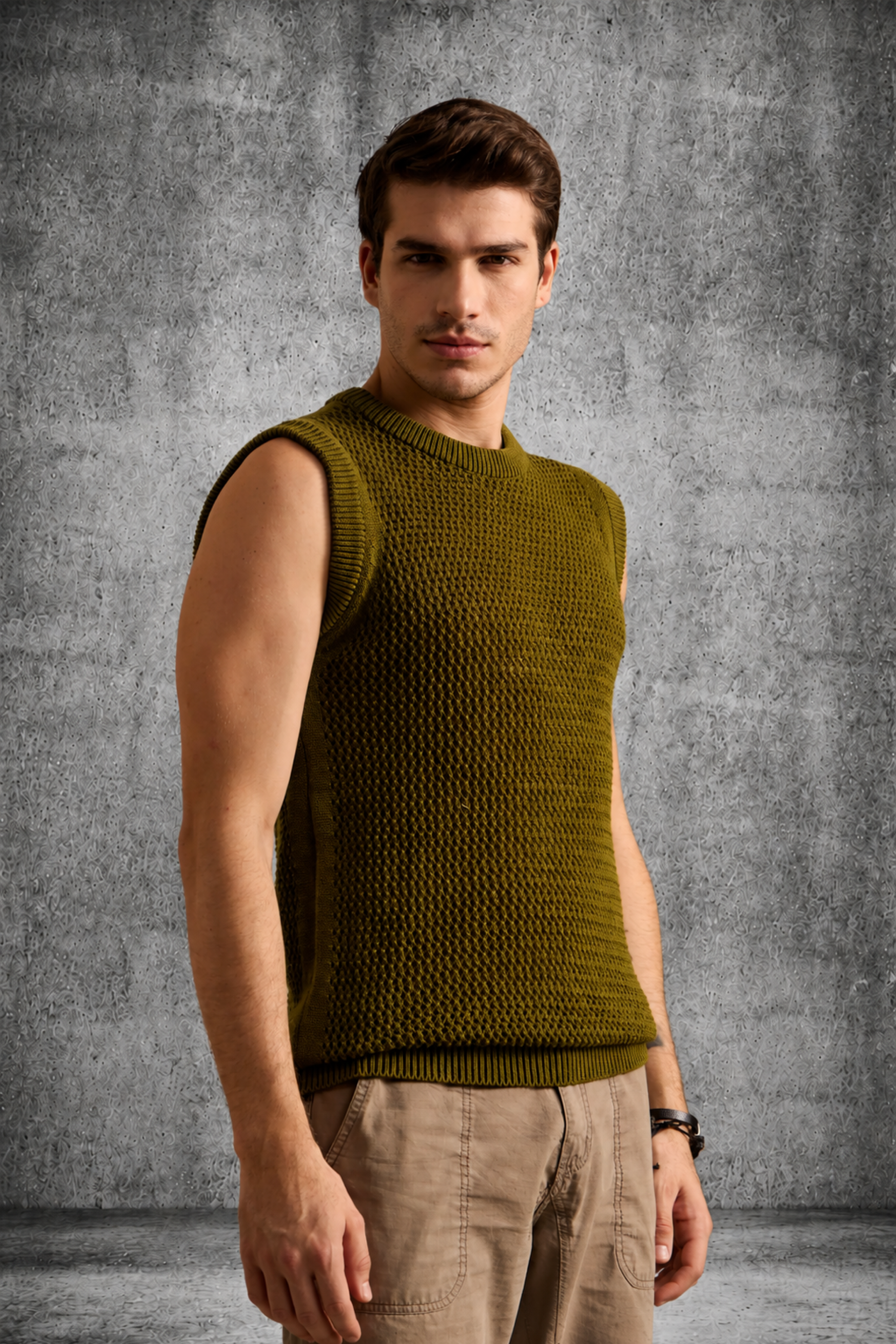 MESH KNIT TANK IN FERN GREEN