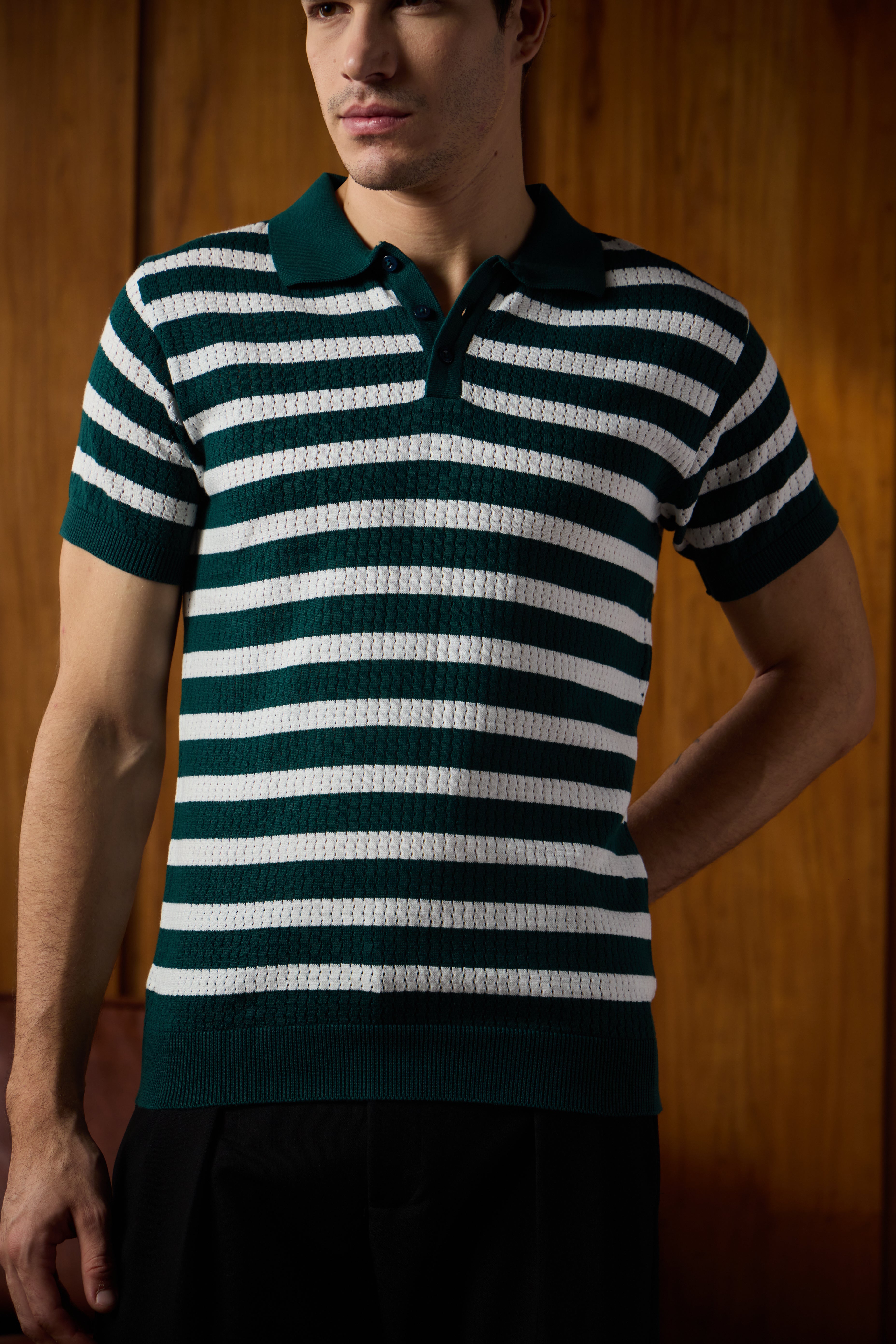 THE NAUTICA STRIPED POLO IN RACING GREEN