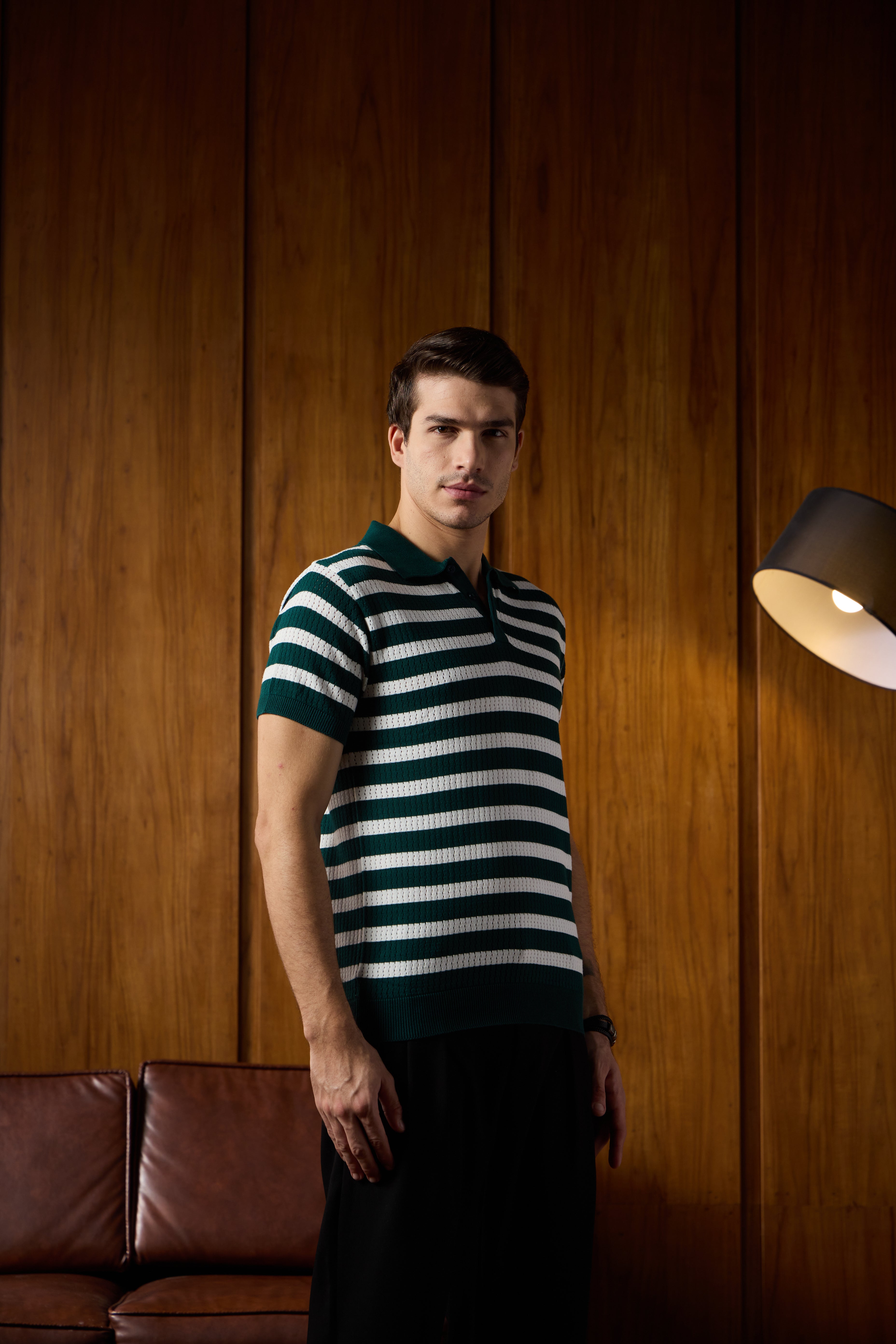 THE NAUTICA STRIPED POLO IN RACING GREEN