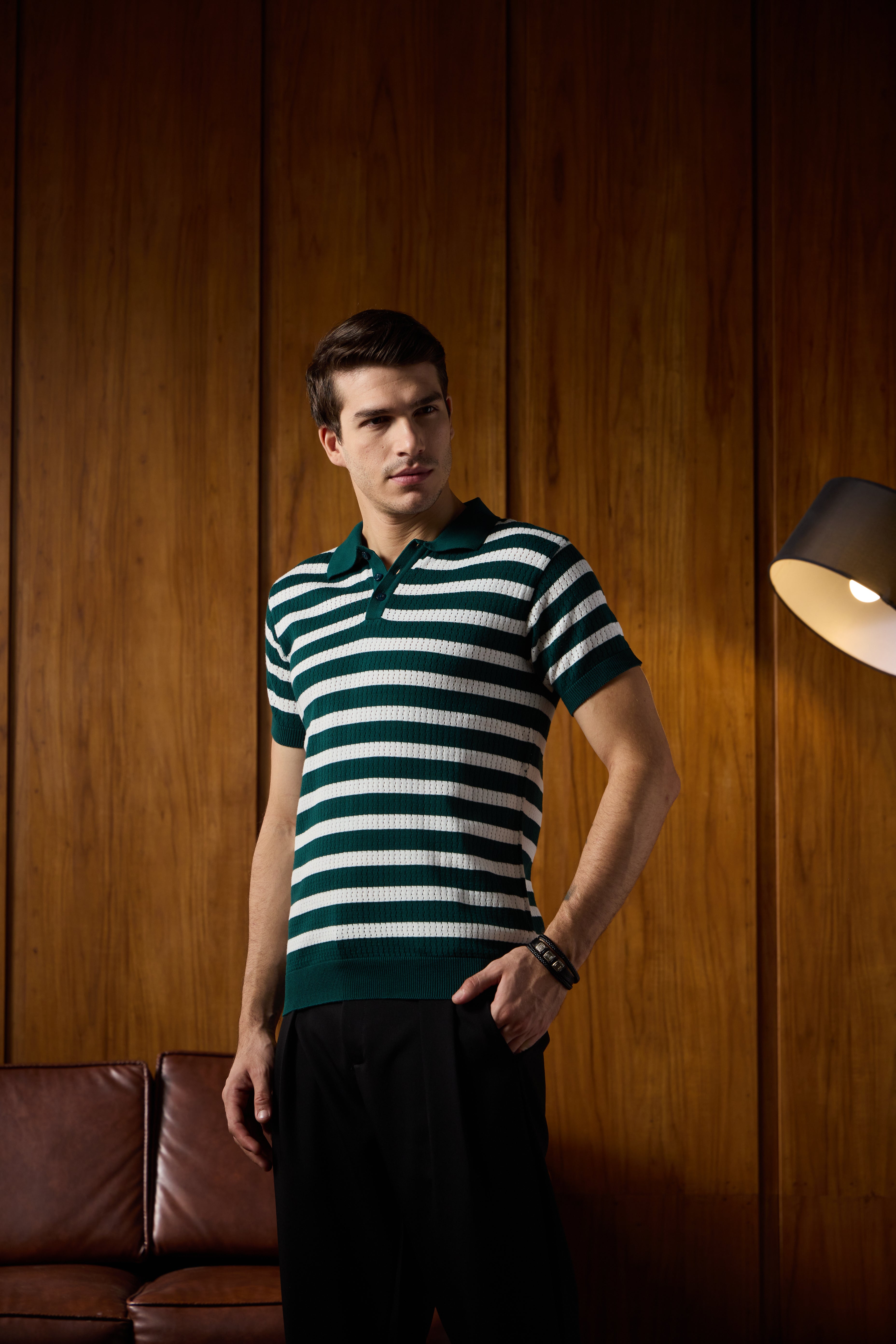 THE NAUTICA STRIPED POLO IN RACING GREEN
