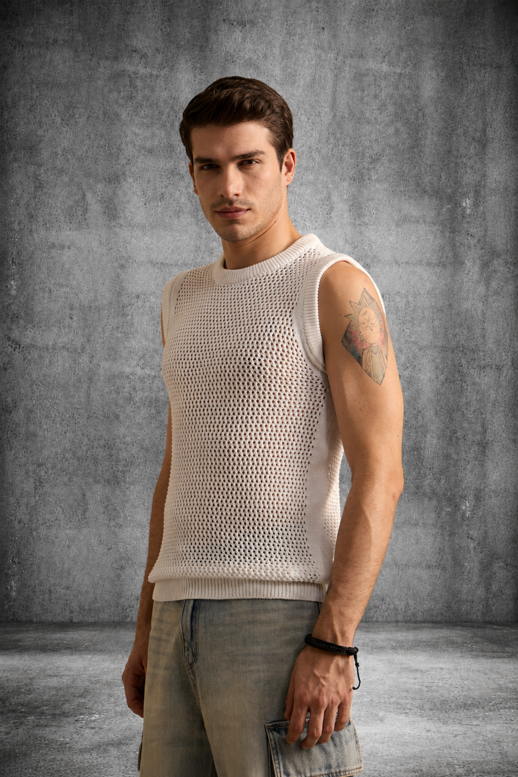 MESH KNIT TANK IN MAISON WHITE
