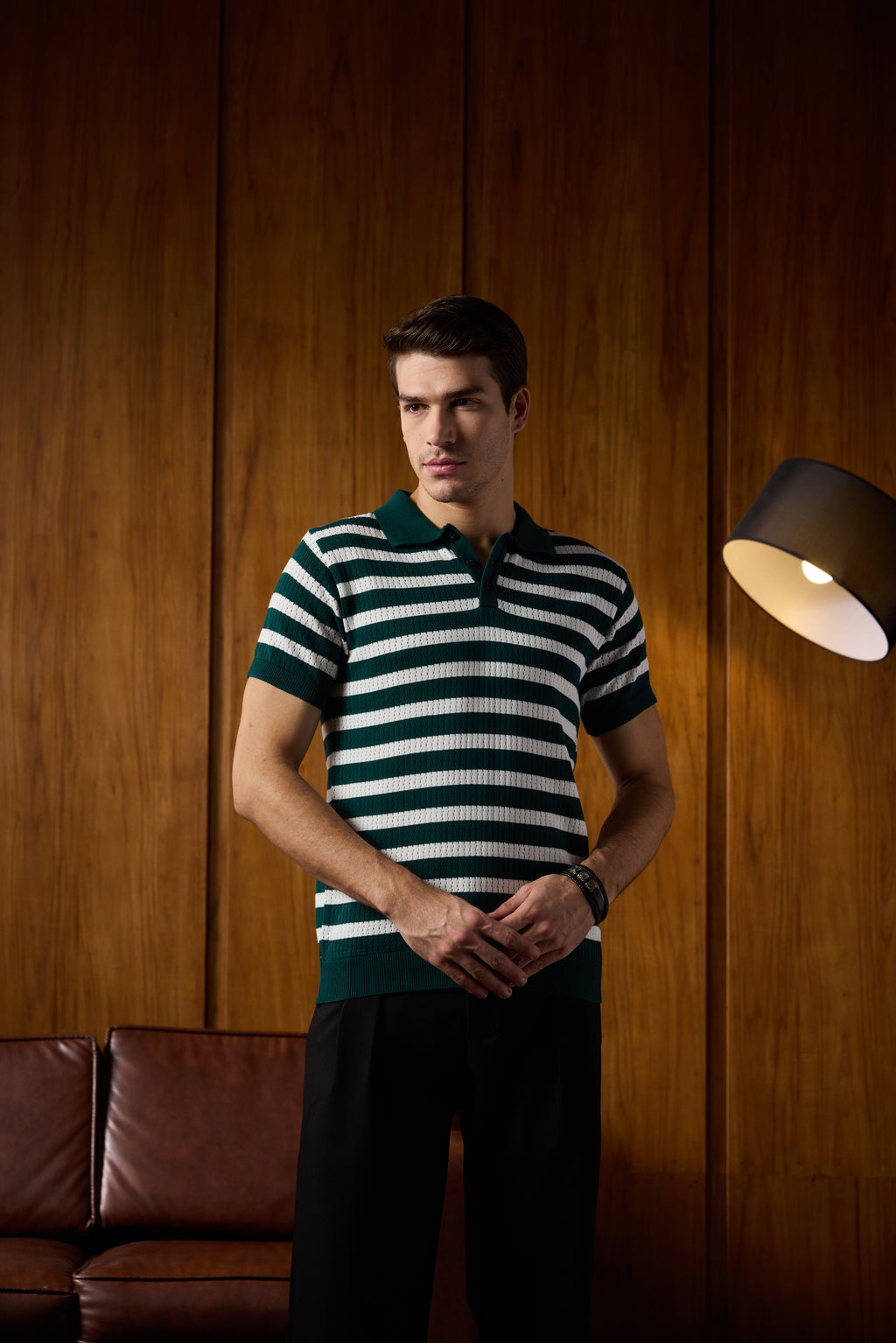 THE NAUTICA STRIPED POLO IN RACING GREEN