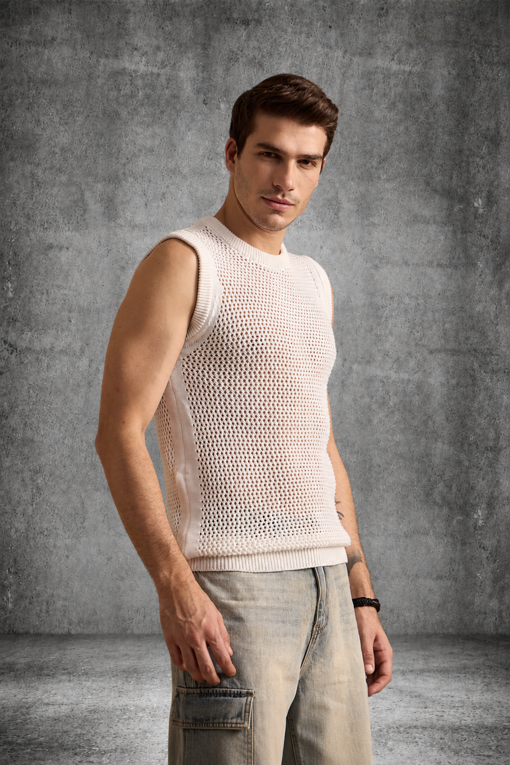 MESH KNIT TANK IN MAISON WHITE