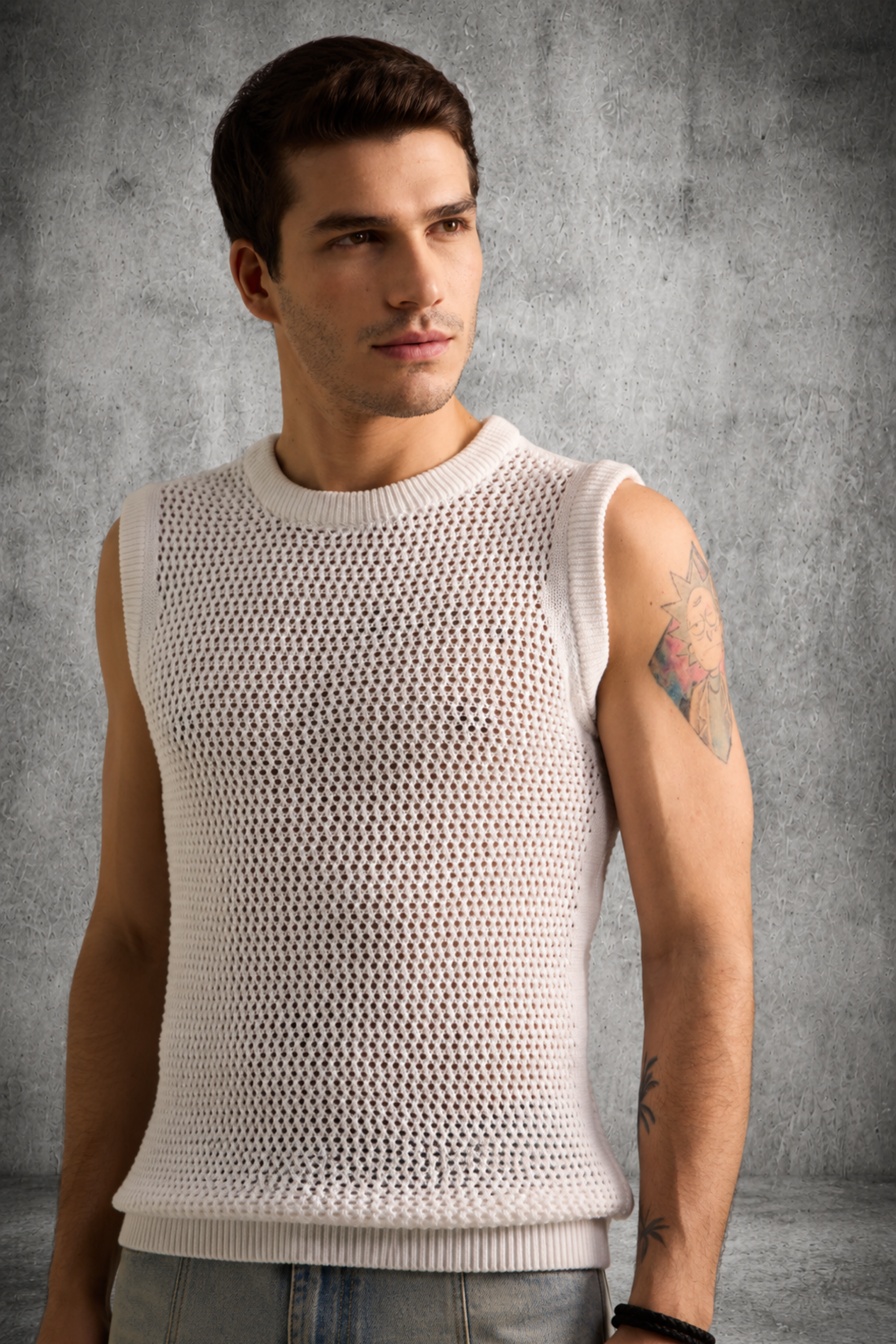 MESH KNIT TANK IN MAISON WHITE