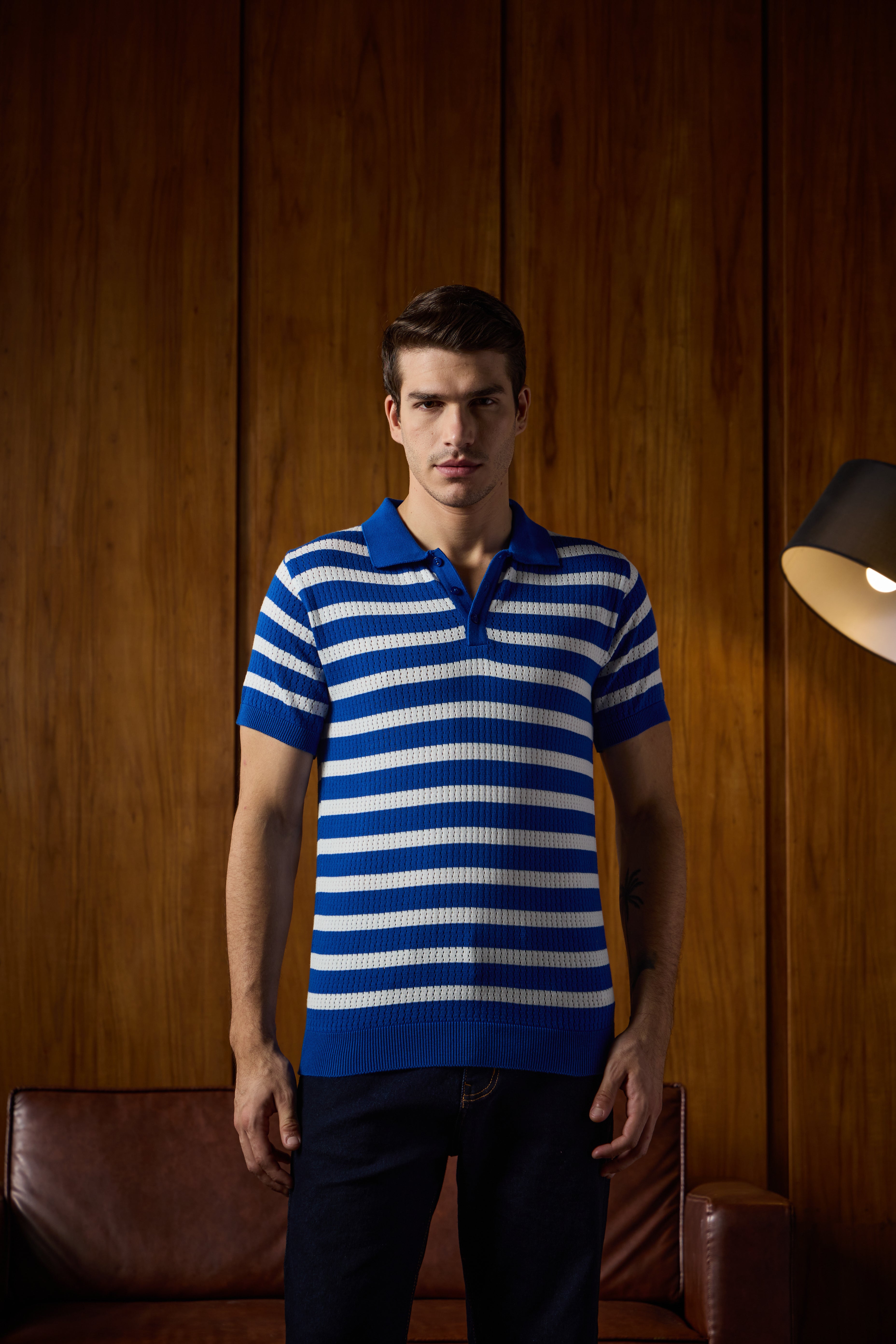 THE NAUTICA STRIPED POLO IN ELECTRIC BLUE
